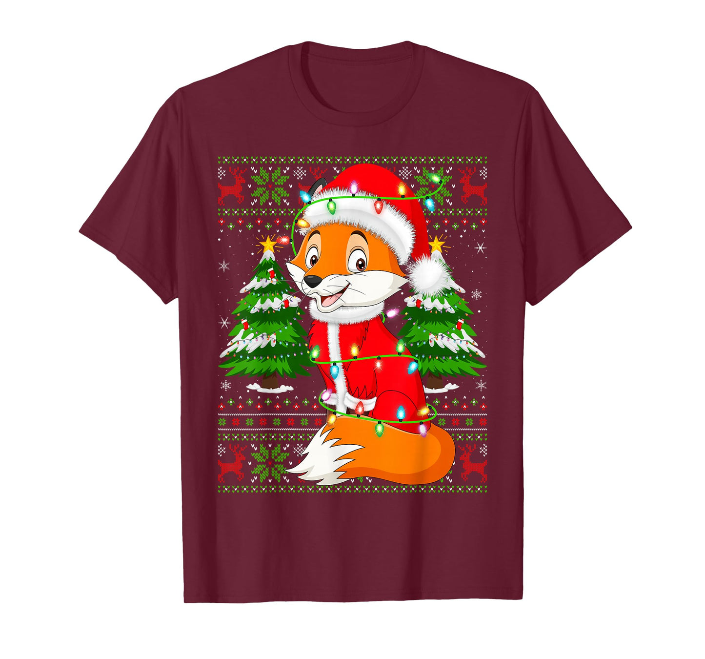 Fox Christmas Lights Santa Costume Ugly Xmas Sweaters T-Shirt