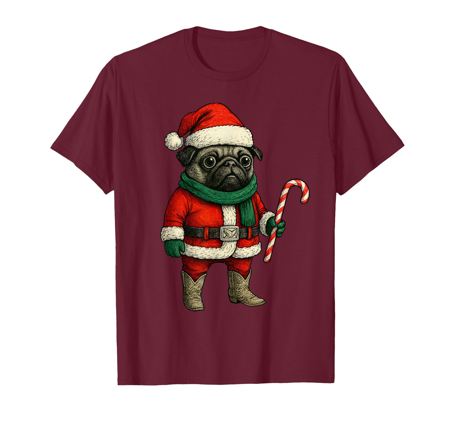 Christmas Pug Dog Funny Xmas Outfit Red Pug Candy Cane T-Shirt