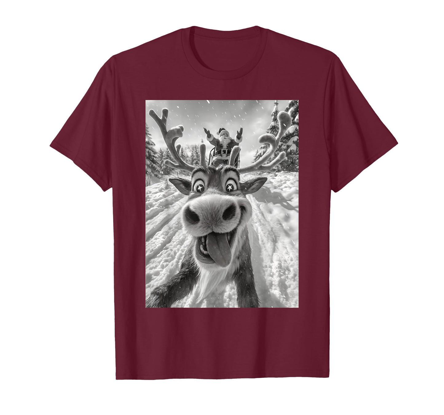 Funny Reindeer Selfie Santa Christmas Xmas Pajamas Holiday T-Shirt