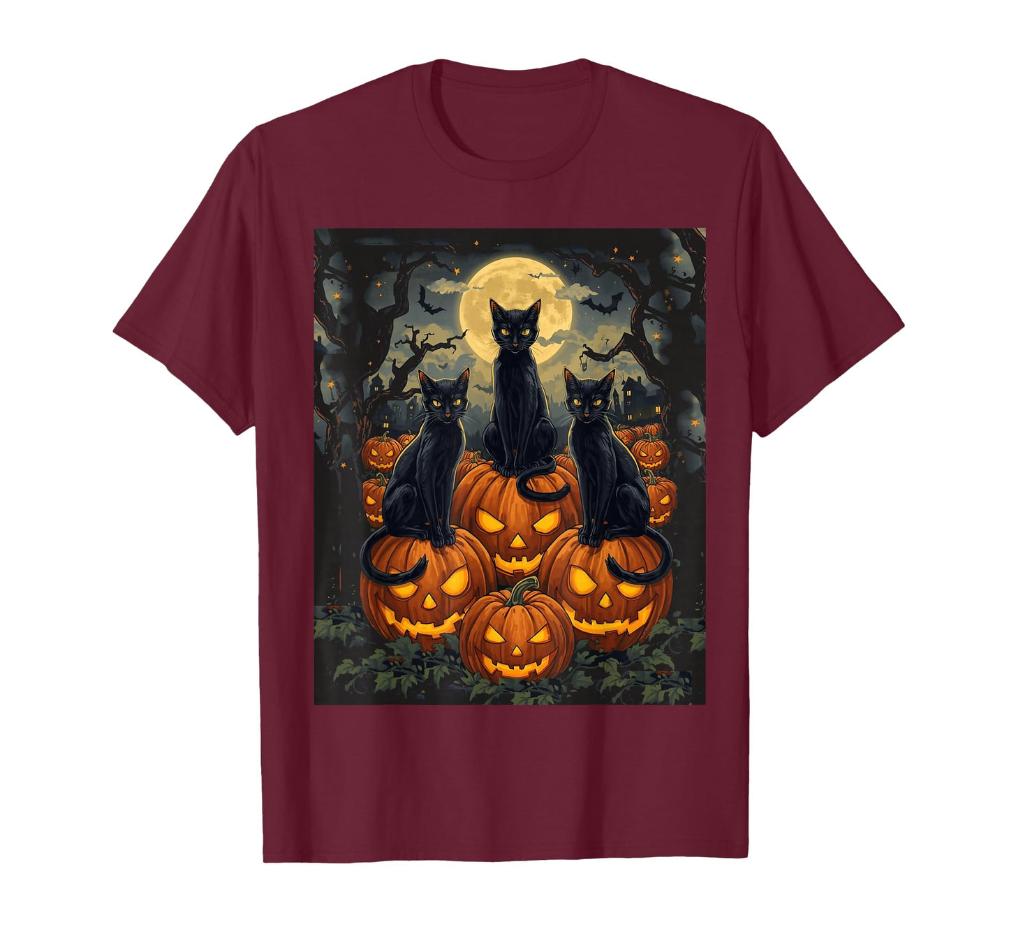 Black Cat Halloween Cat Lovers Starry Night Cat Van Gogh T-Shirt