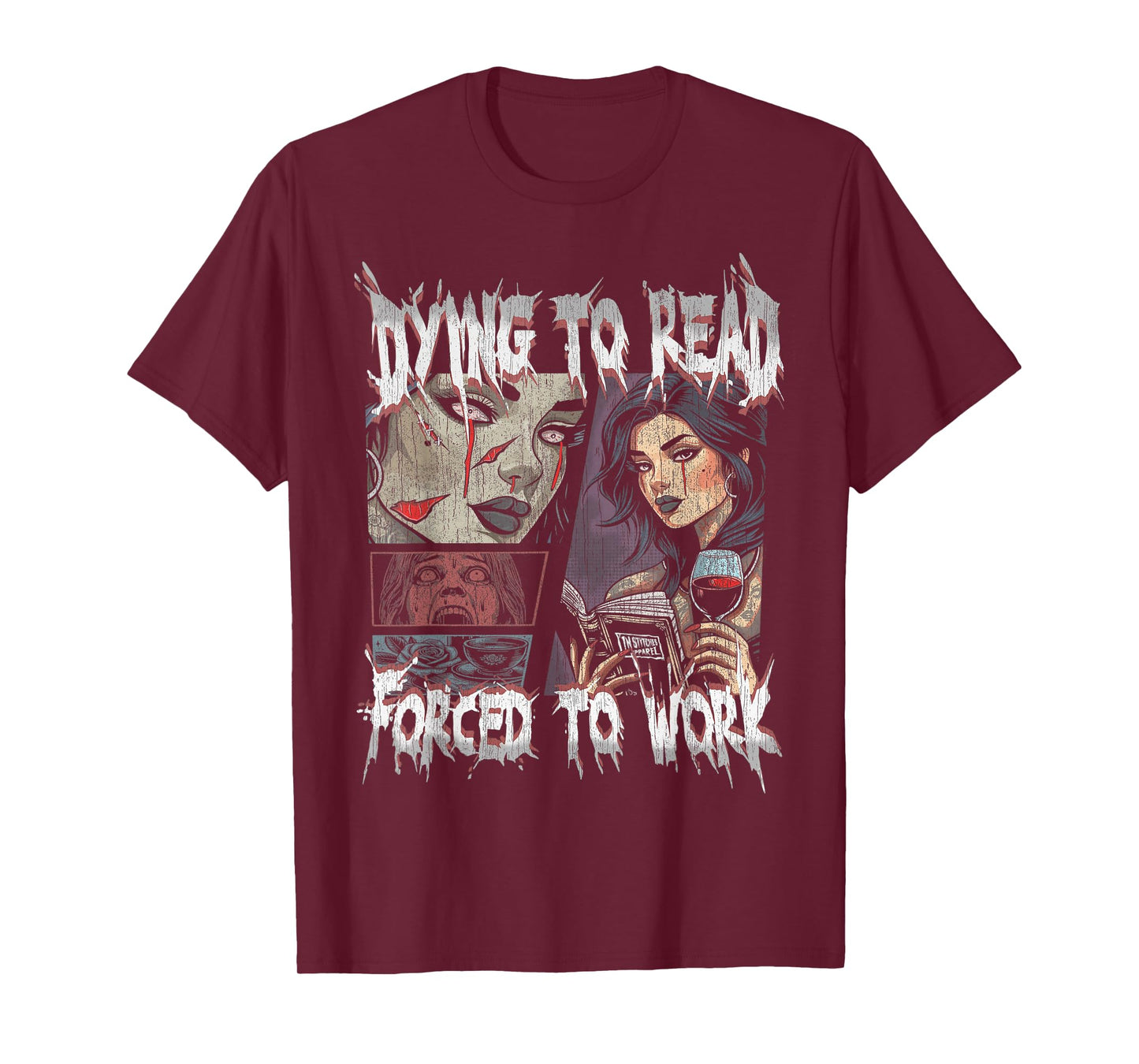 Vintage Retro Dying to Read Forced to Work Graphic Tee T-Shirt
