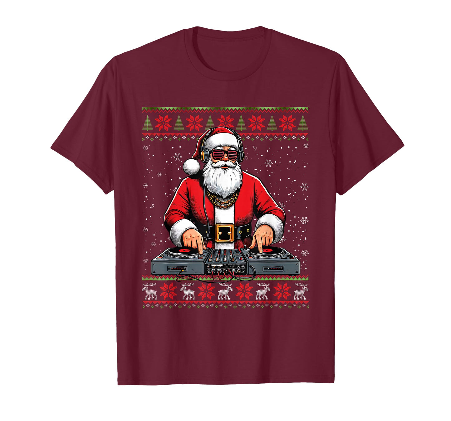 Santa Claus DJ Mixer Music Ugly Christmas Sweater T-Shirt