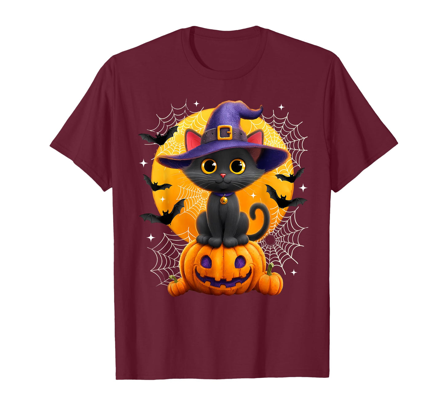 Moon Black Cat Witch Pumpkin Halloween Costumes Autumn Fall T-Shirt