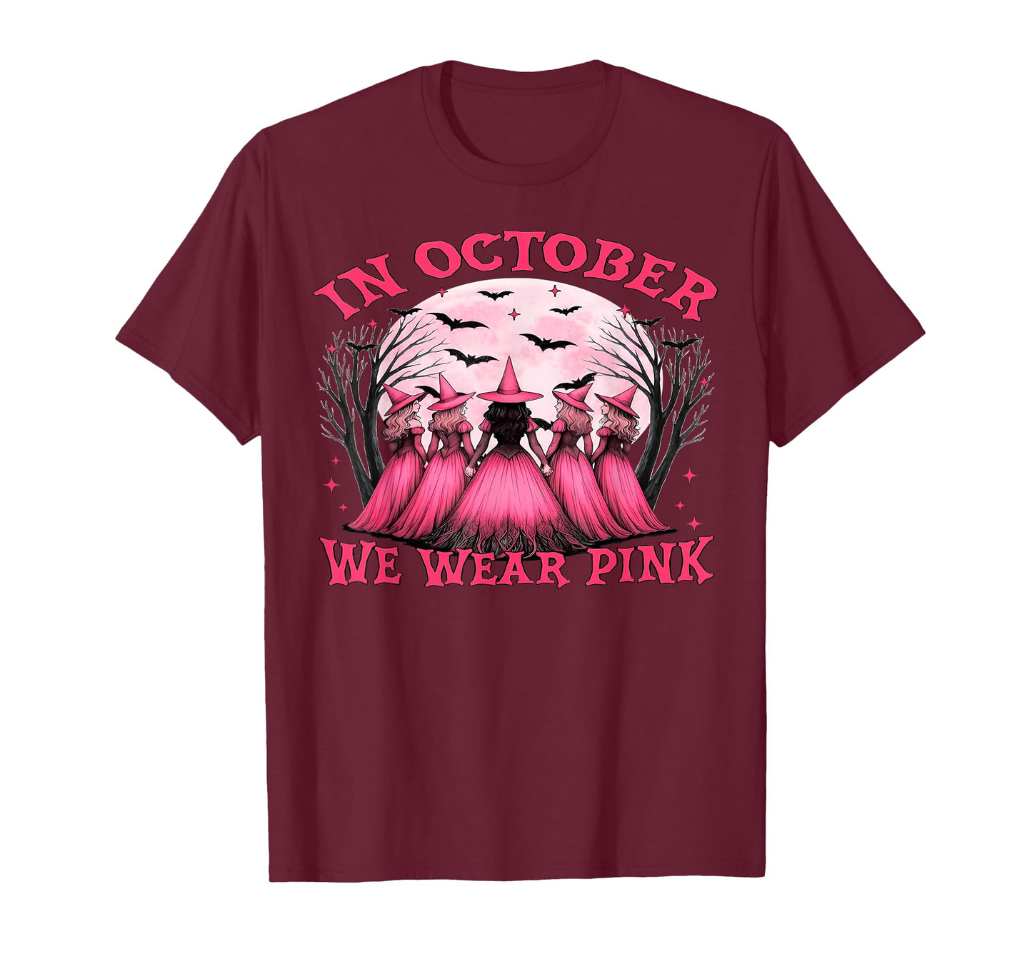 Retro in October We Wear Pink Witch Breast Cancer Awareness T-Shirt
