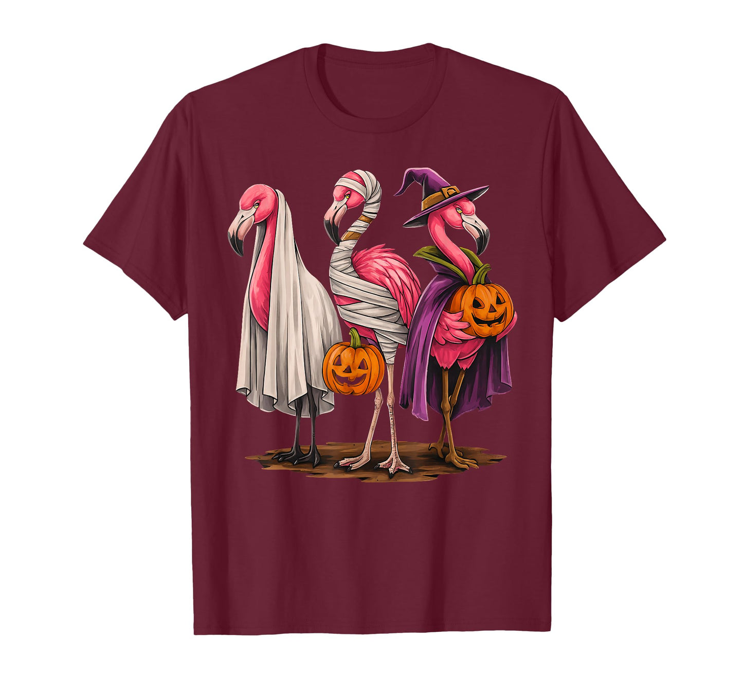 Happy Flamingoween Witch Pumpkin Flamingo Ghost Halloween T-Shirt