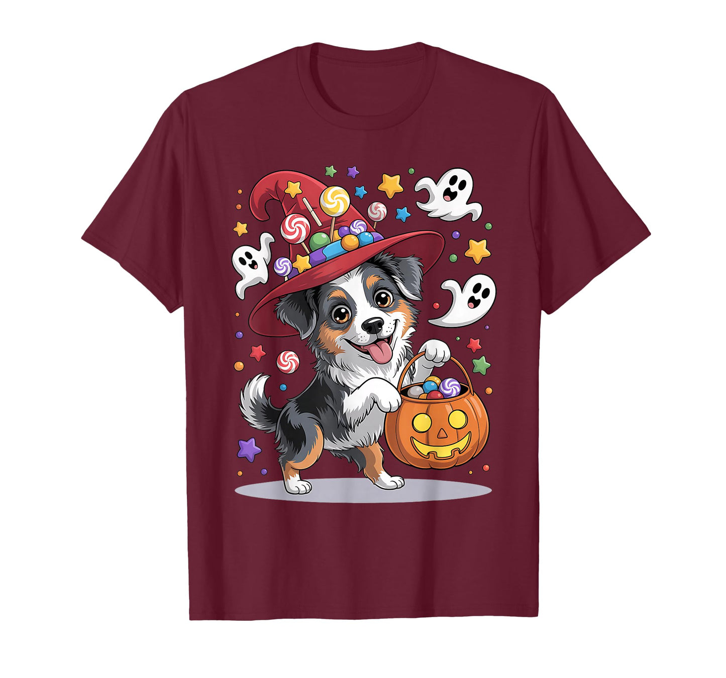 Miniature American Shepherd Dog Pumpkin Ghost Halloween T-Shirt