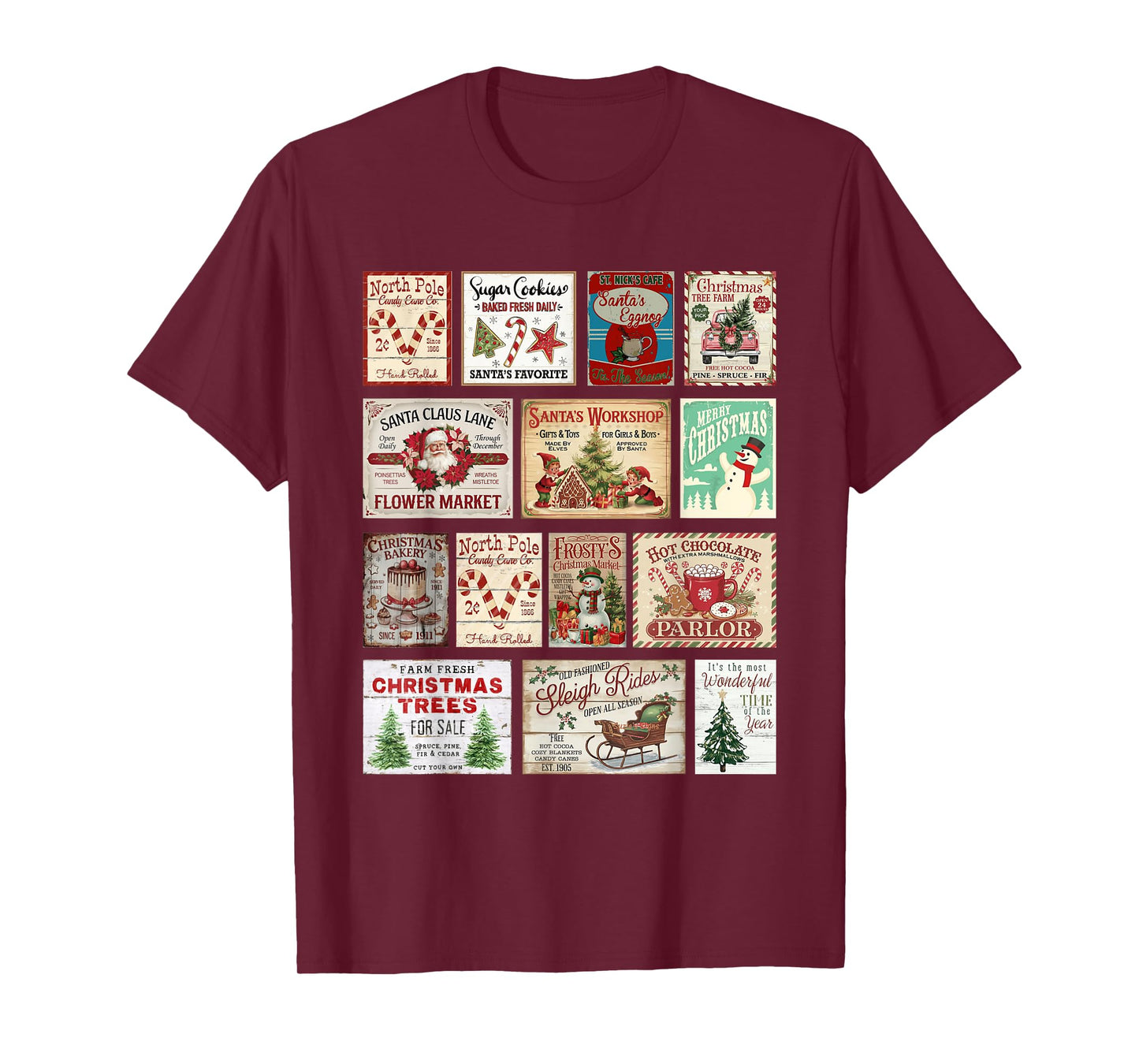 Retro Christmas Vibes Christmas Stamps List Matching Pajama T-Shirt