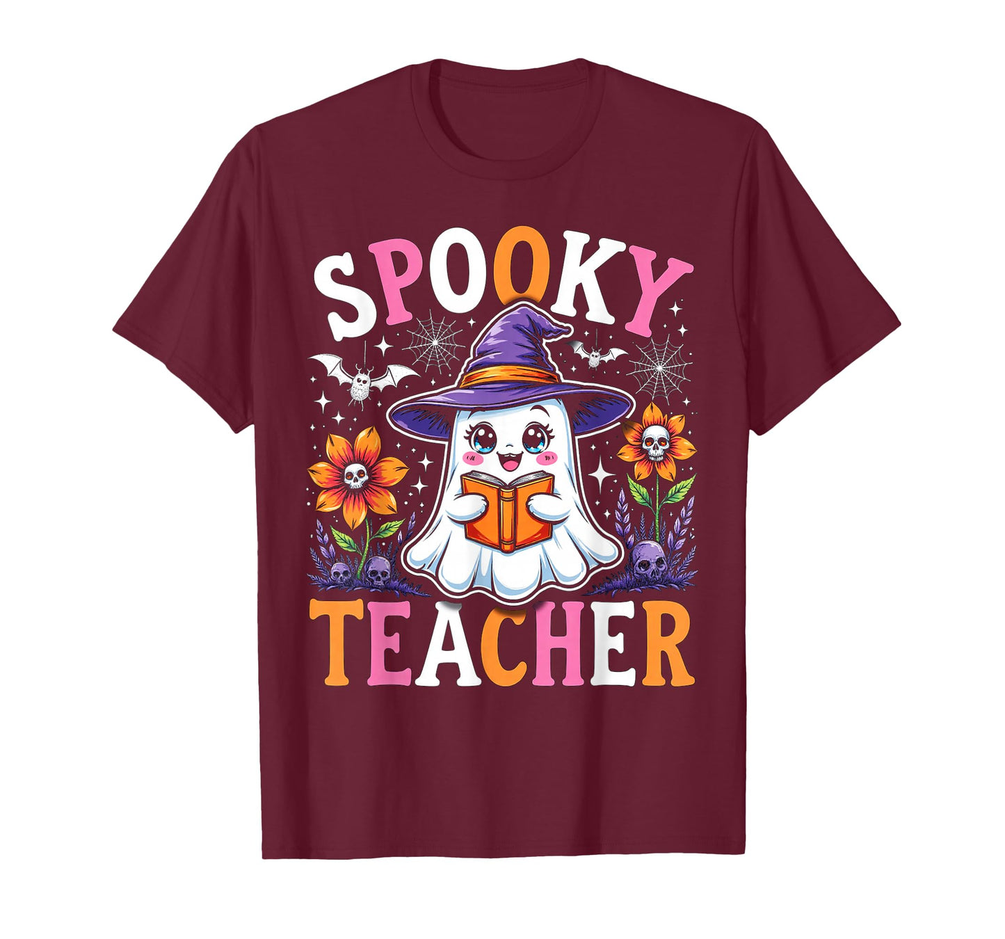 Spooky Teacher Funny Halloween 2025 Cute Ghost Boo Witch Hat T-Shirt