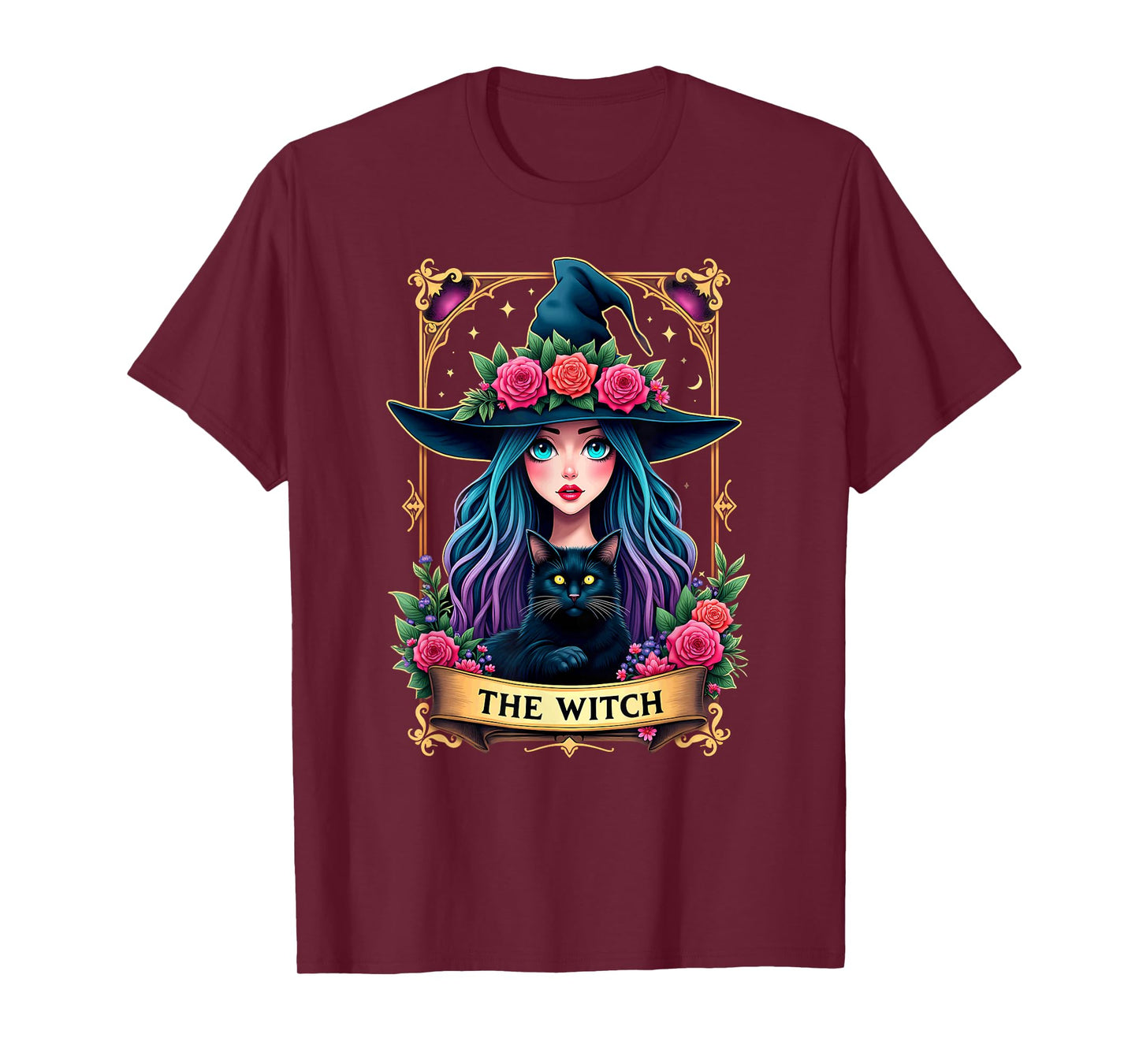 Gothic Tarot Card The Witch with Black Cat T-Shirt