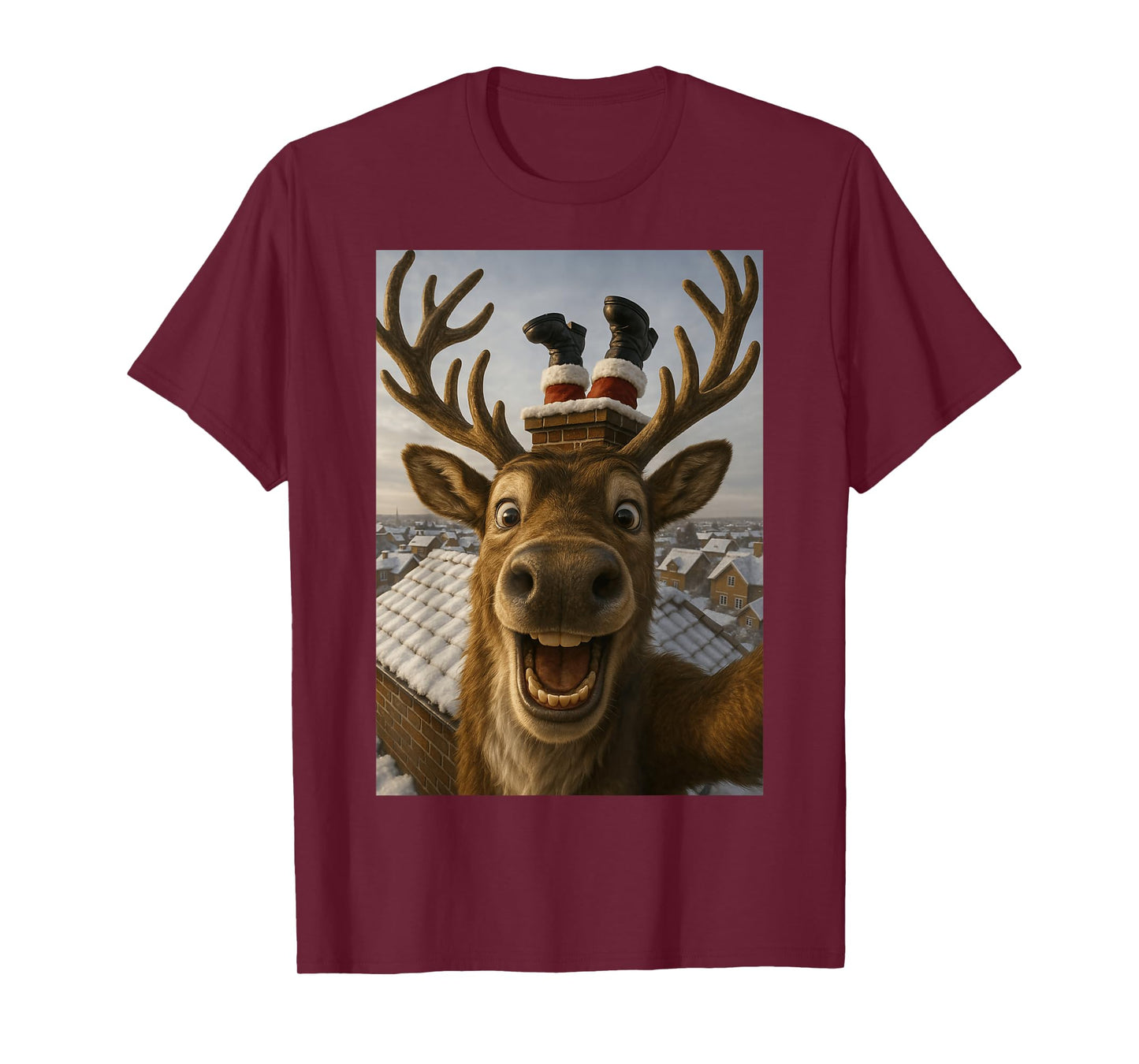 Funny Reindeer Selfie Santa Boys Girls Christmas T-Shirt