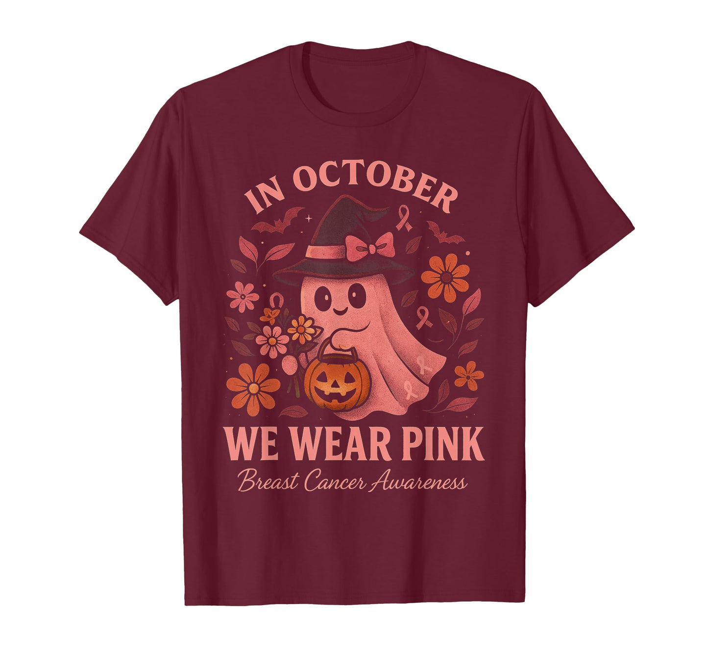 in October We Wear Pink Breast Cancer Awareness Boo T-Shirt