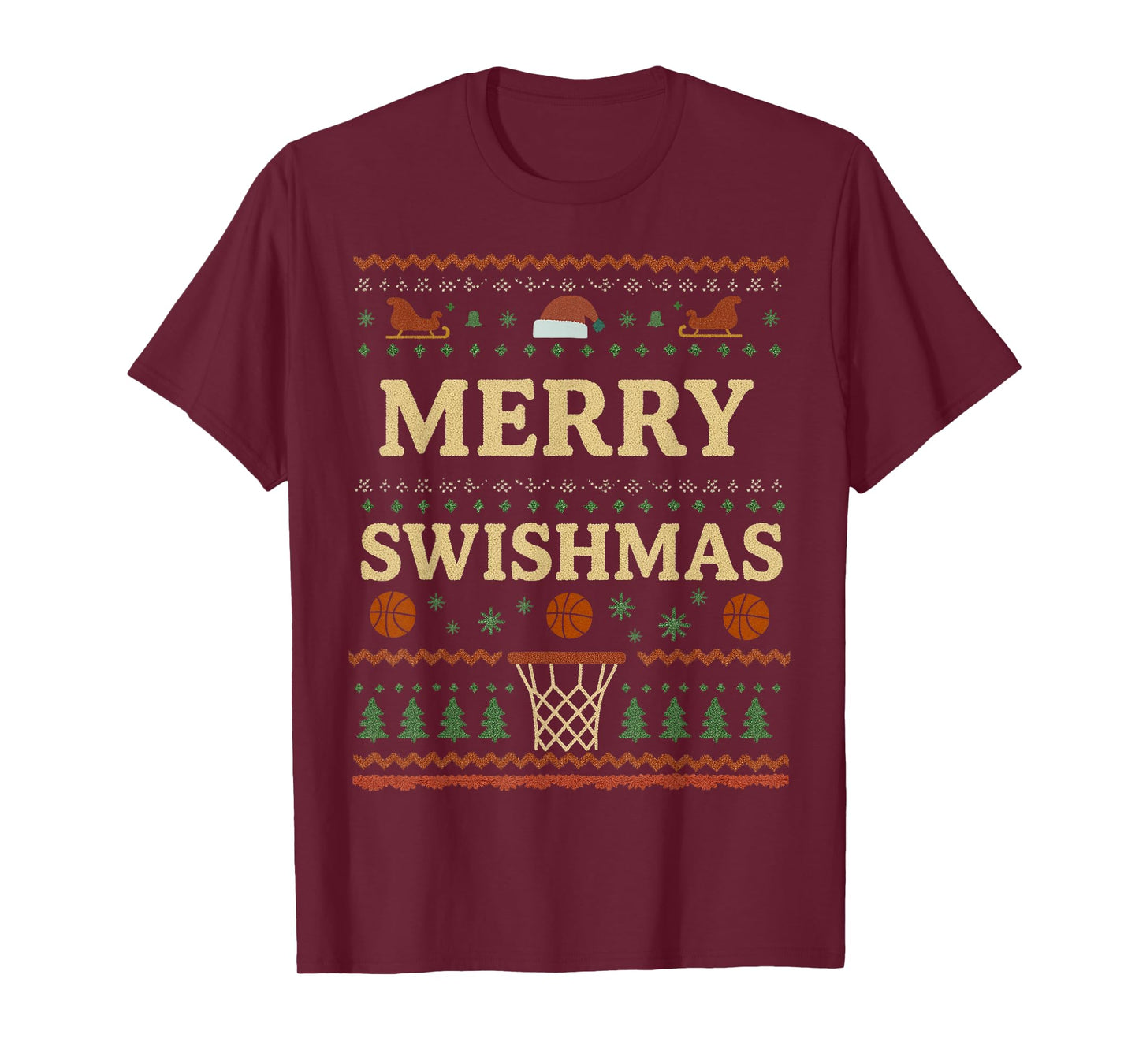 Merry Swishmas Basketball Xmas Holiday Funny Christmas T-Shirt