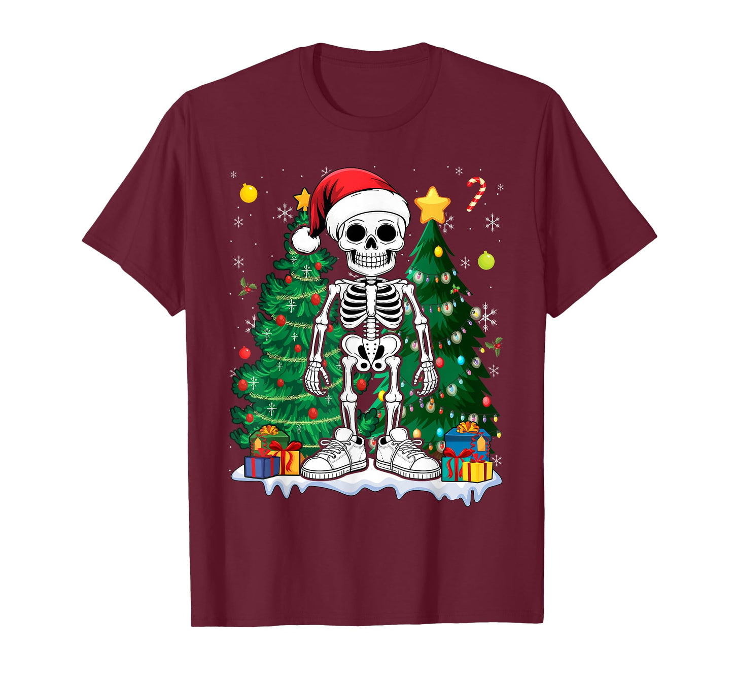 Skeleton Santa Hat Christmas Pajama Cool X-Mas Skull T-Shirt