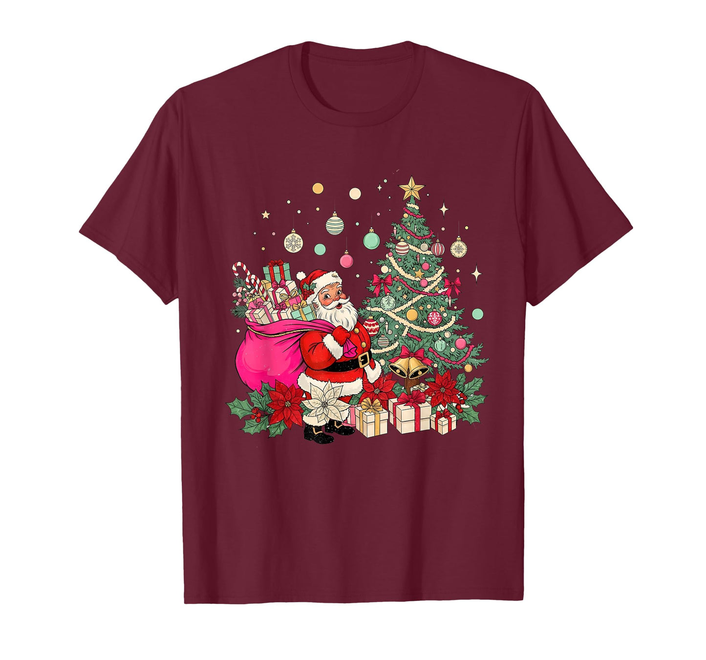 Coquette Bow Santa Christmas Tree Xmas Holiday T-Shirt