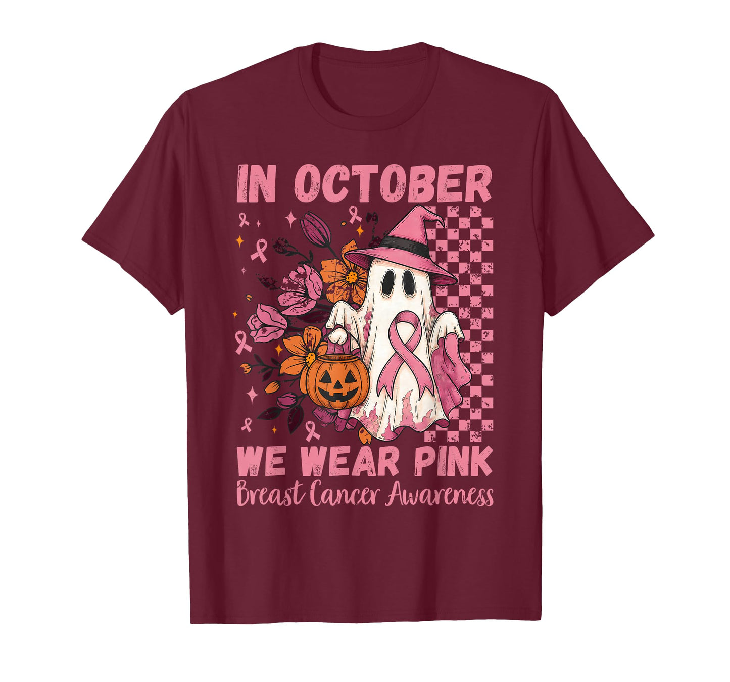 Breast Cancer Women Floral Vintage in October We Wear Pink T-Shirt