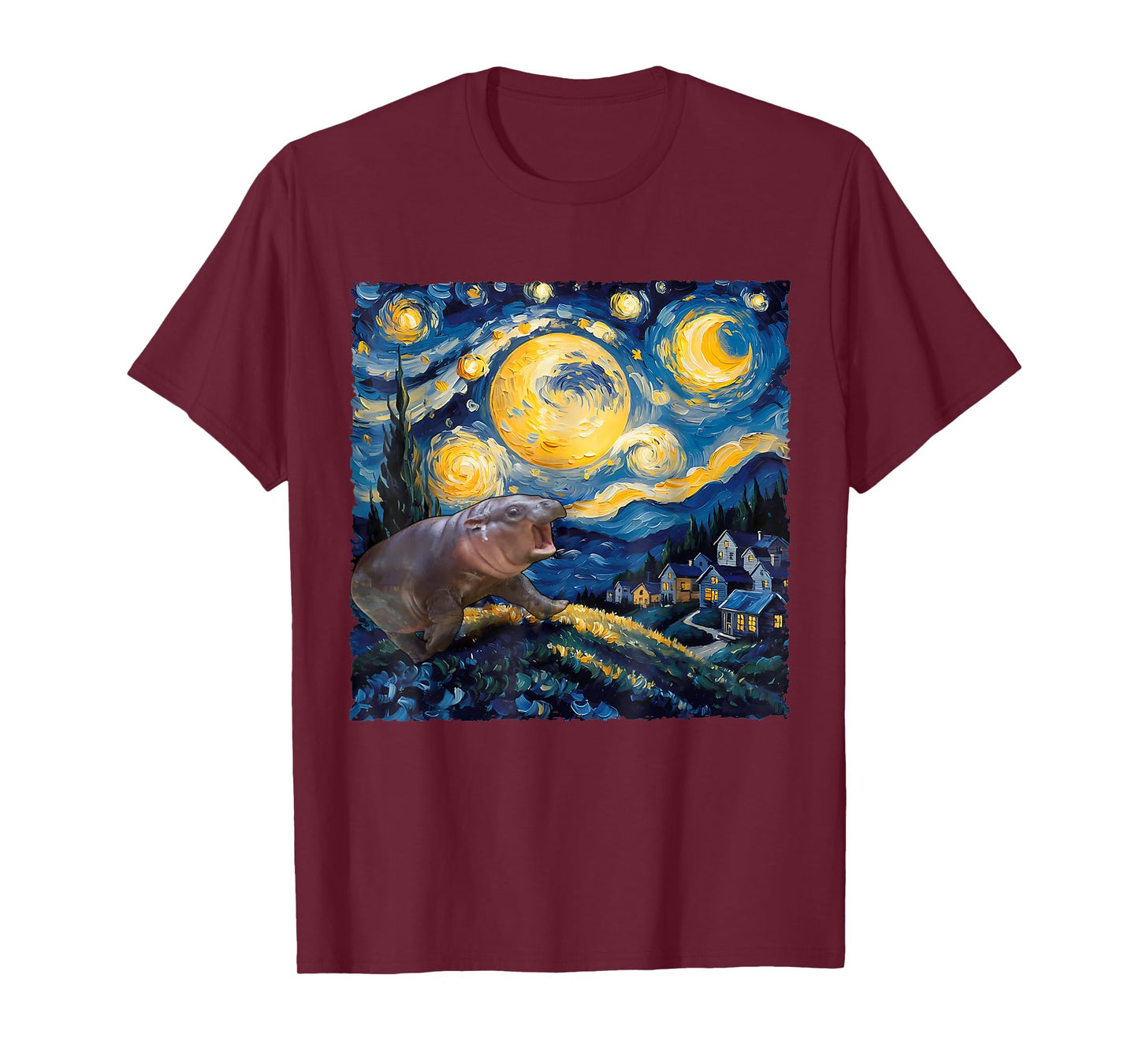 Moo-Deng Starry Night Van Gogh Funny Moo-Deng Meme T-Shirt