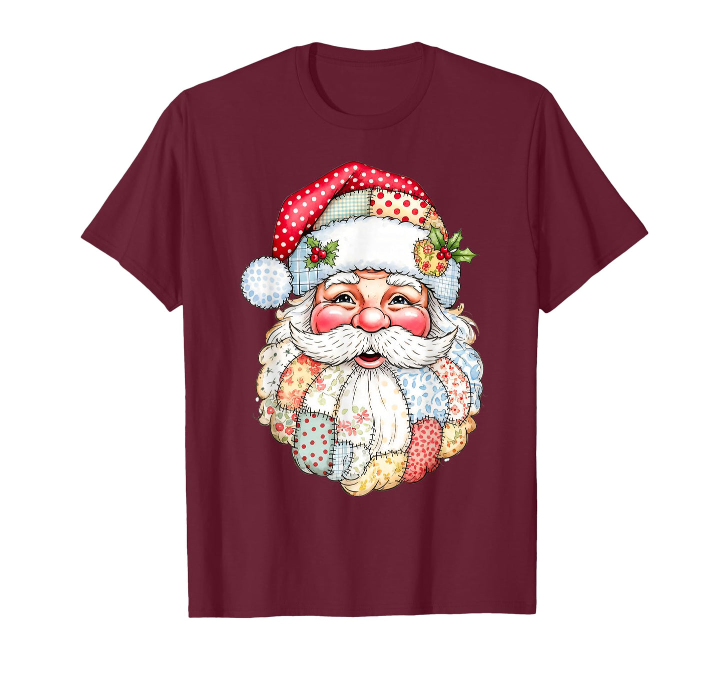 Patchwork Santa Claus Face Christmas Xmas T-Shirt
