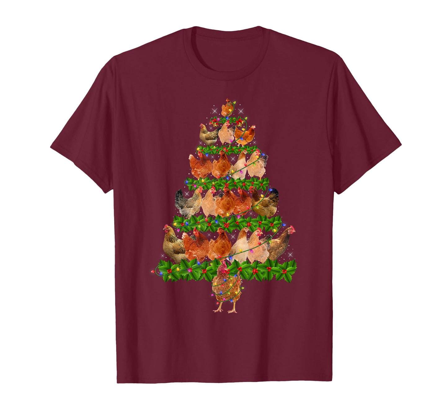 Chicken Christmas Lights Funny Farm Animal Chicken Xmas Tree T-Shirt