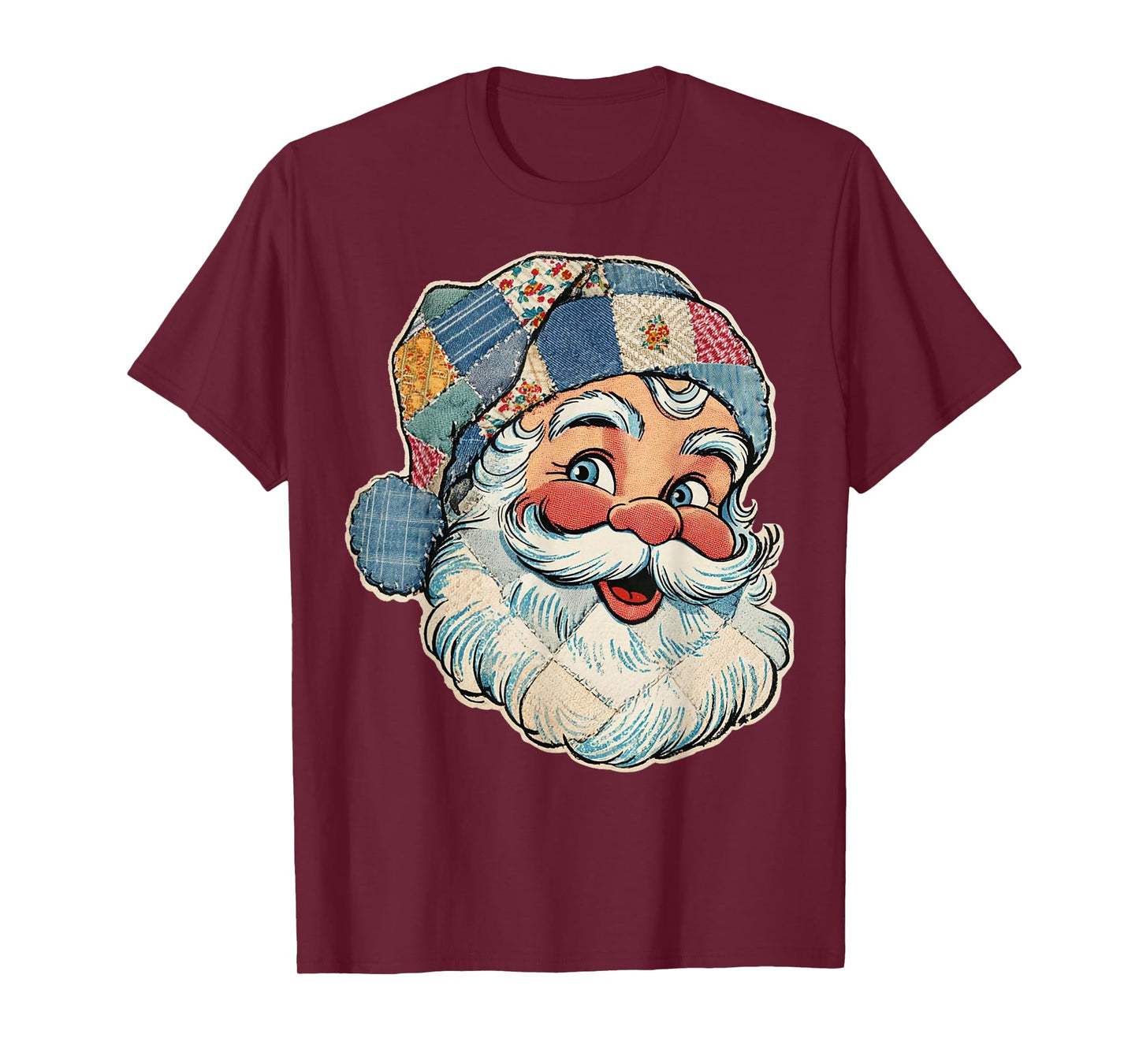 Patchwork Santa Claus Retro Christmas Funny Mens Womans Kids T-Shirt
