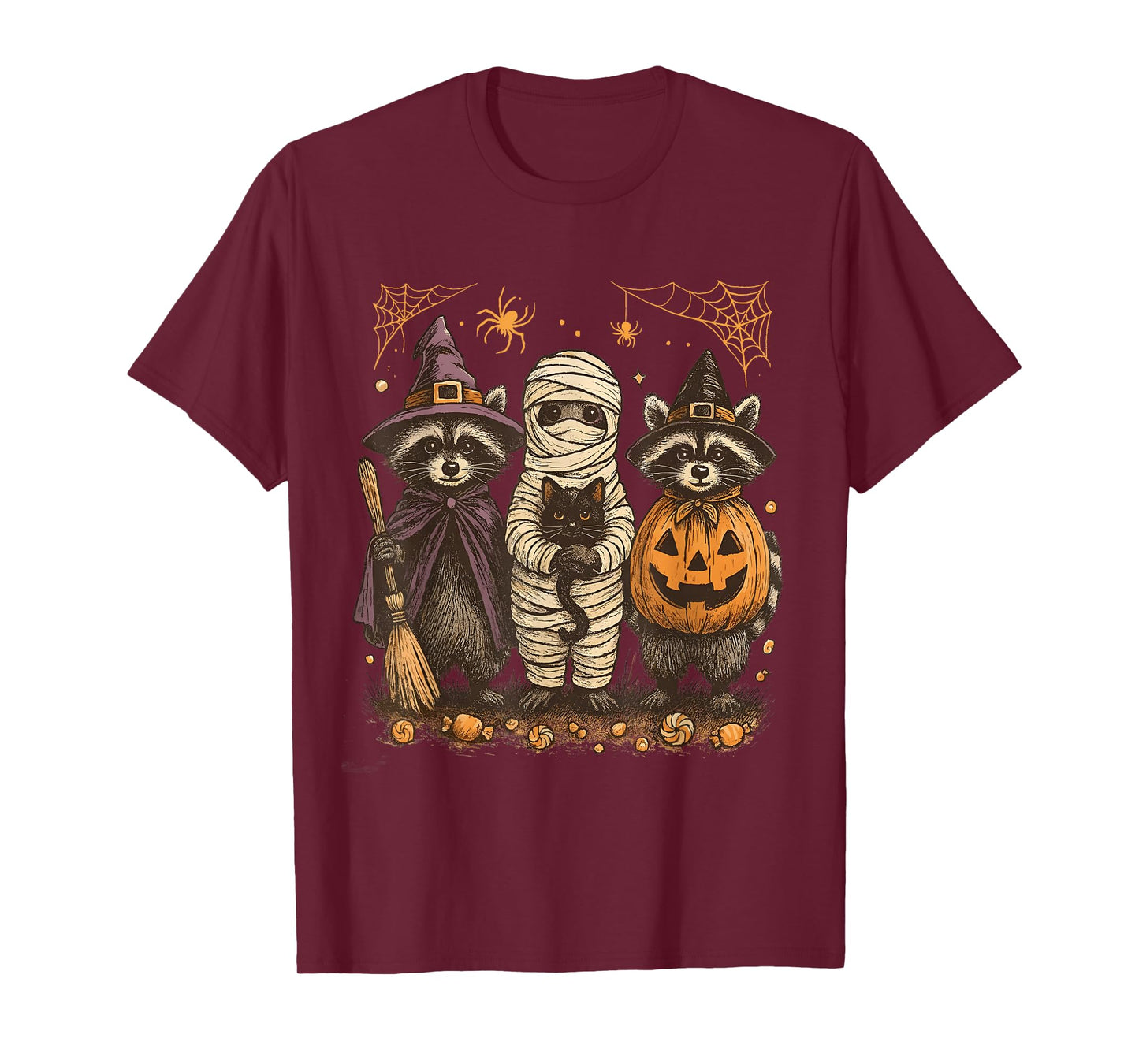 Spooky and Feral Halloween Raccoon Holding Cat Spooky Season T-Shirt