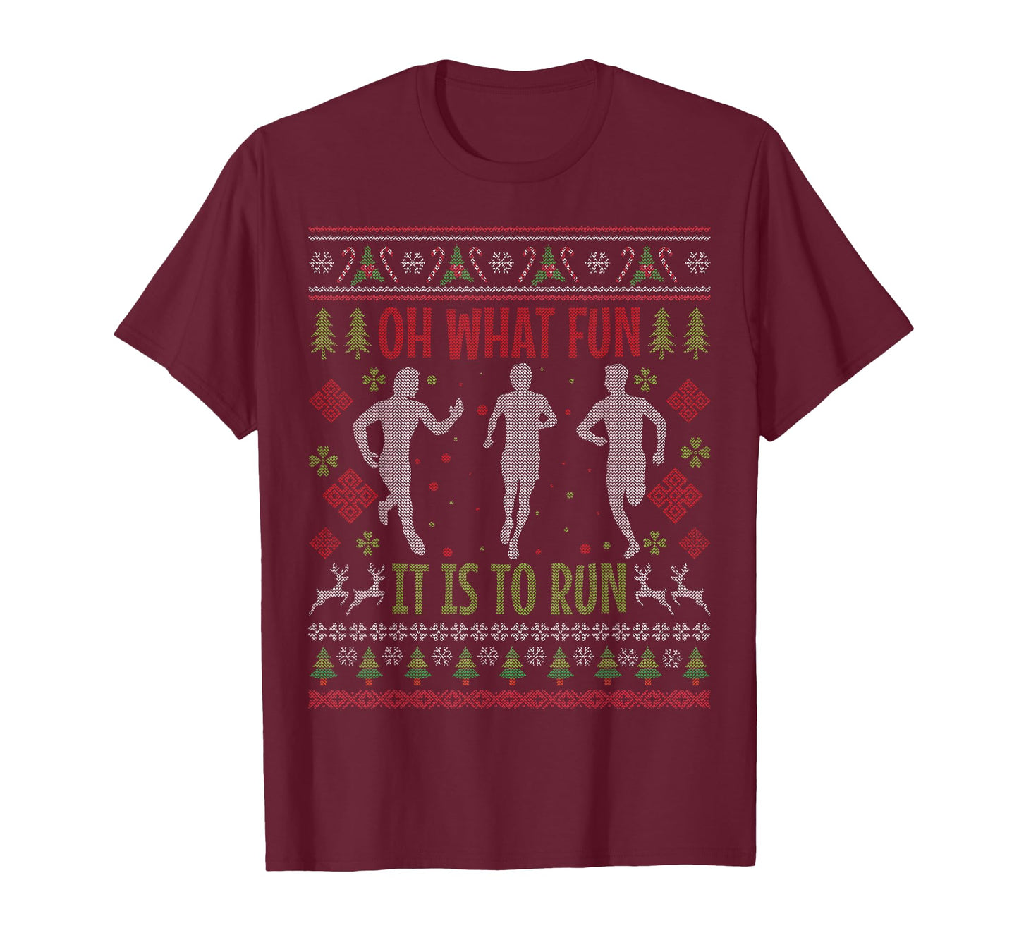 Oh What Fun It is to Run Funny Running Ugly Christmas T-Shirt