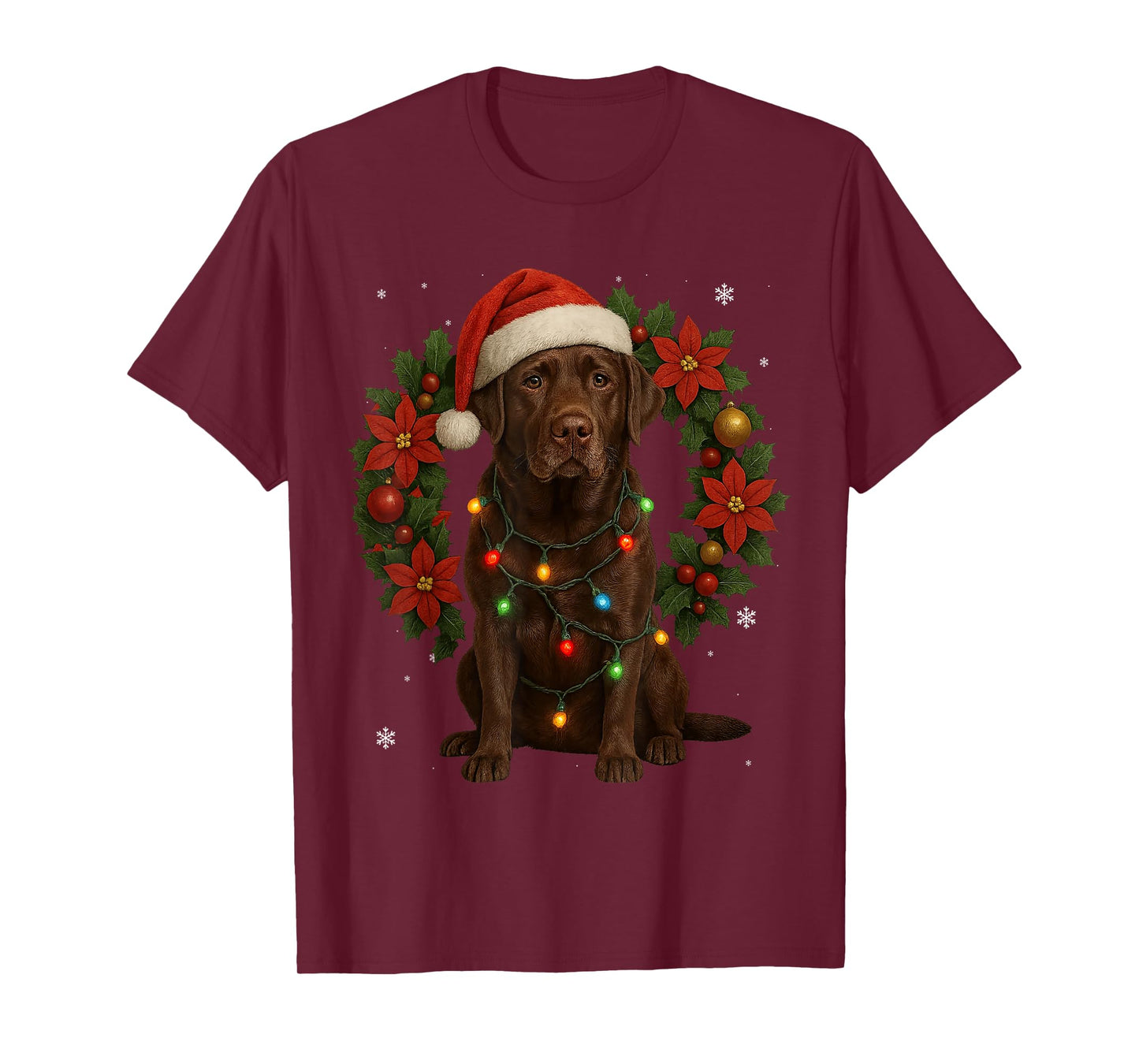 Chocolate Labrador Christmas Dog Festive Wreath Xmas T-Shirt