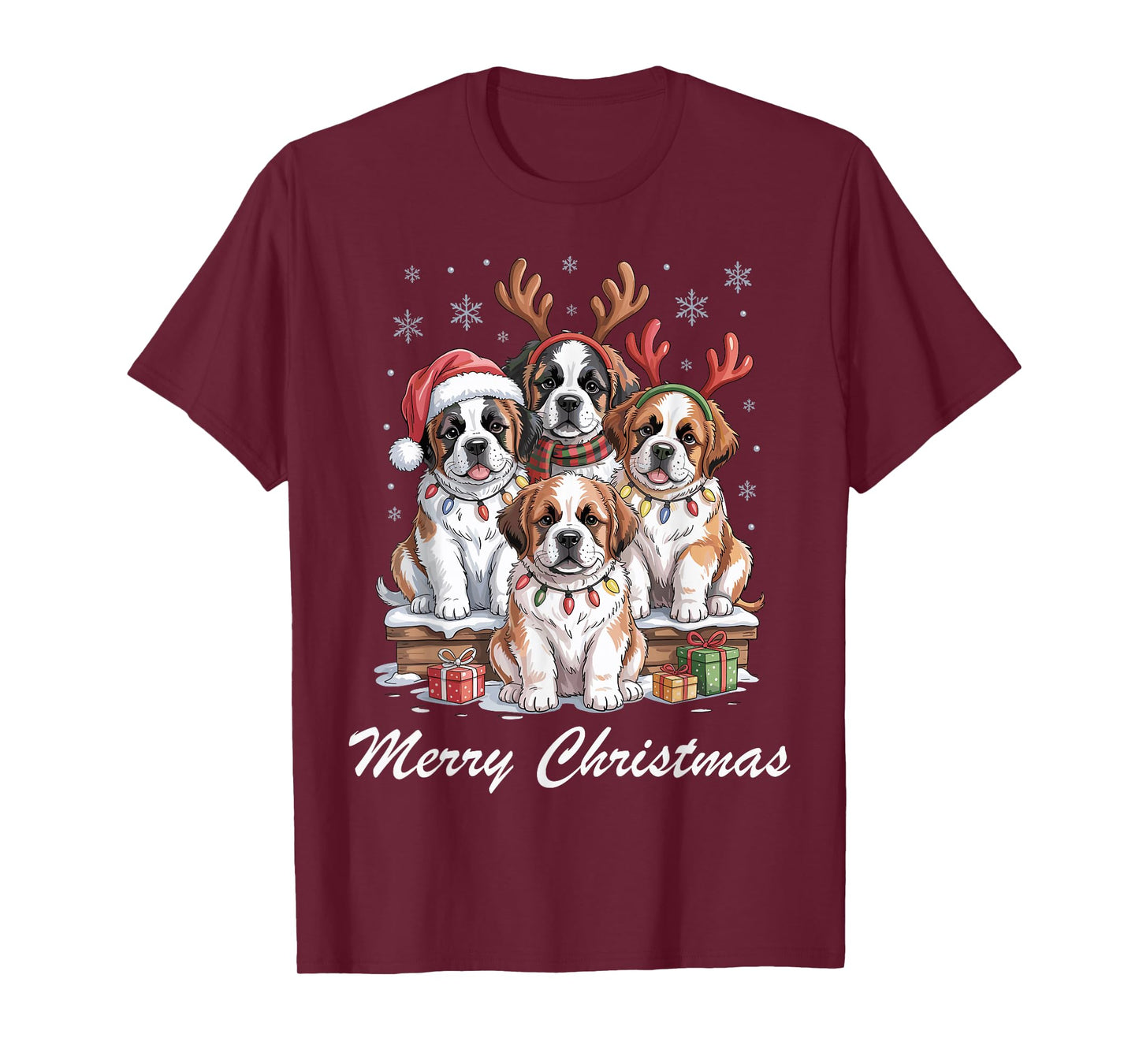 Saint Bernard Merry Christmas Funny Dog Lovers Holiday T-Shirt