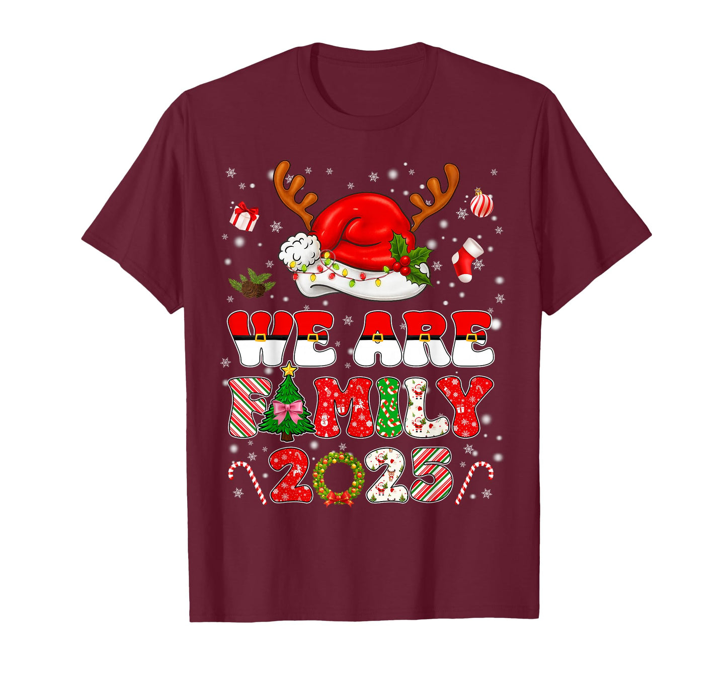We are Family 2025 Matching Tee Pajamas Xmas Pjs Men Women T-Shirt