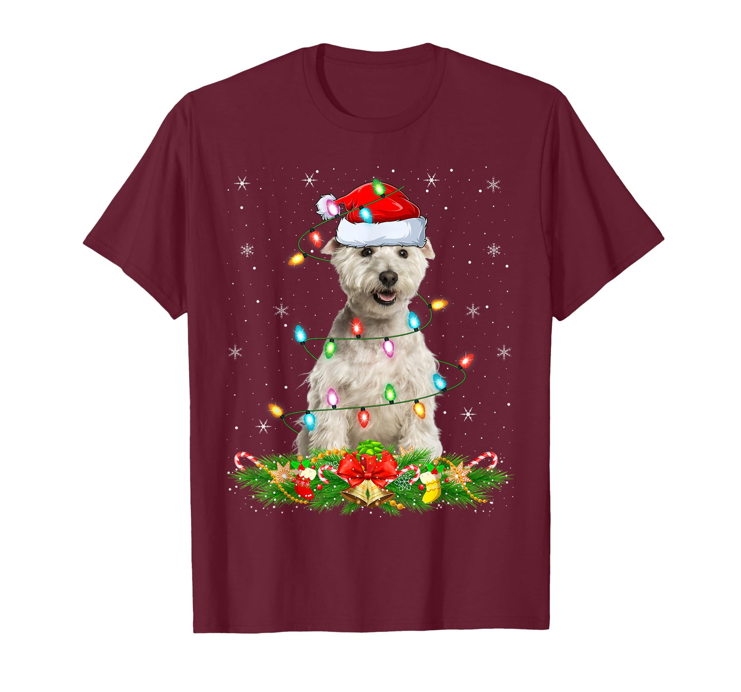 Wheaten Terrier Dog Christmas Lights Funny Santa Hat Xmas T-Shirt