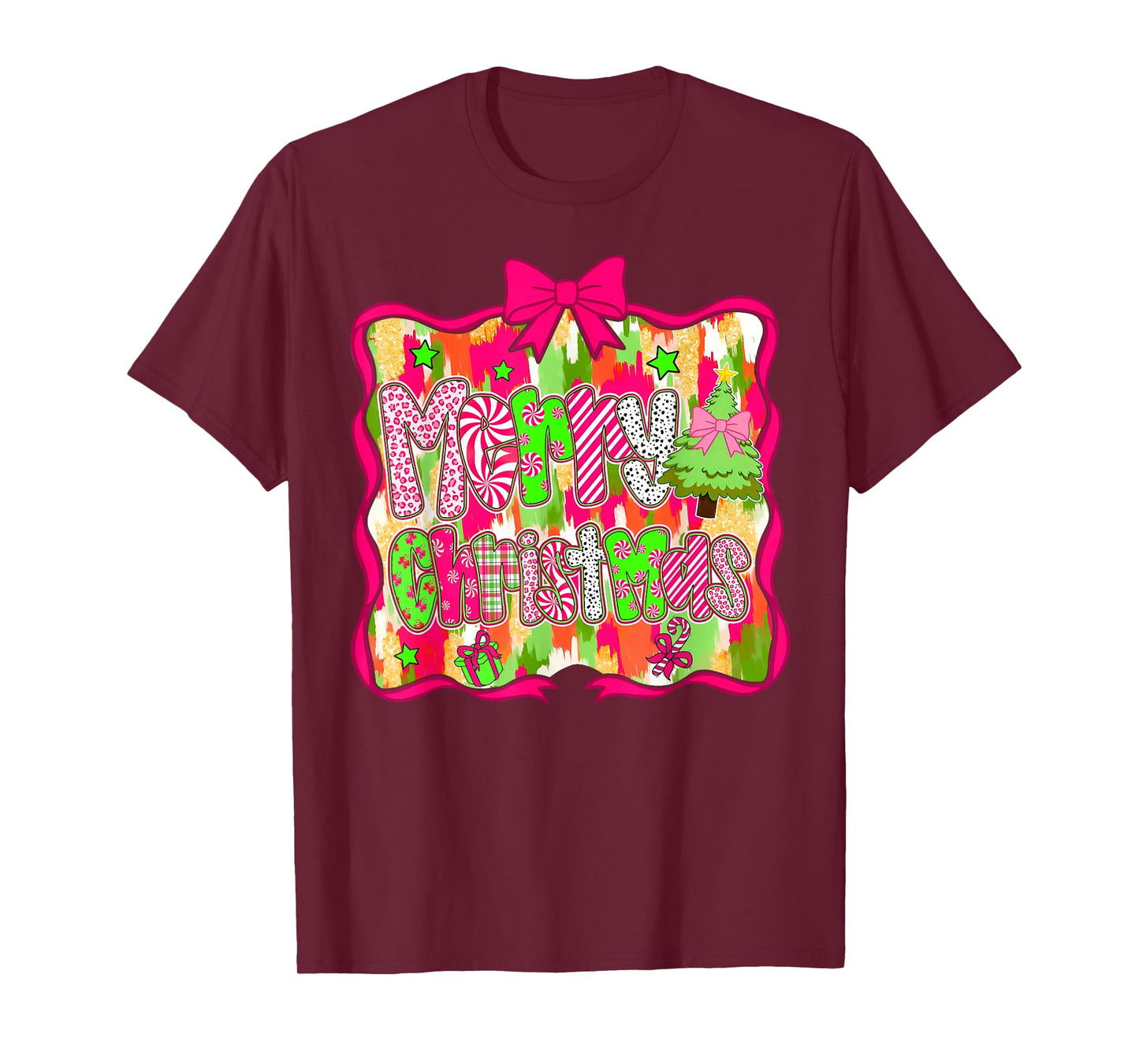 Coquette Bow Merry Christmas Xmas Tree Holiday Pajamas Funny T-Shirt