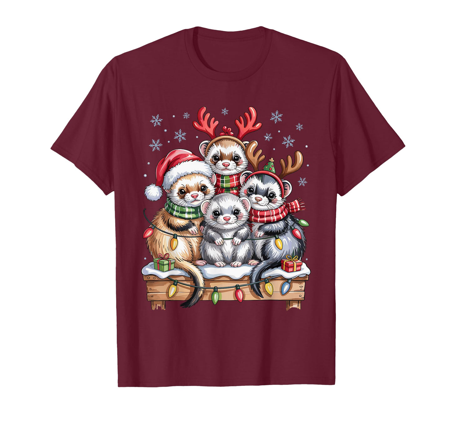 Ferret Christmas Cute Pet Lovers Funny Holiday Pajamas T-Shirt