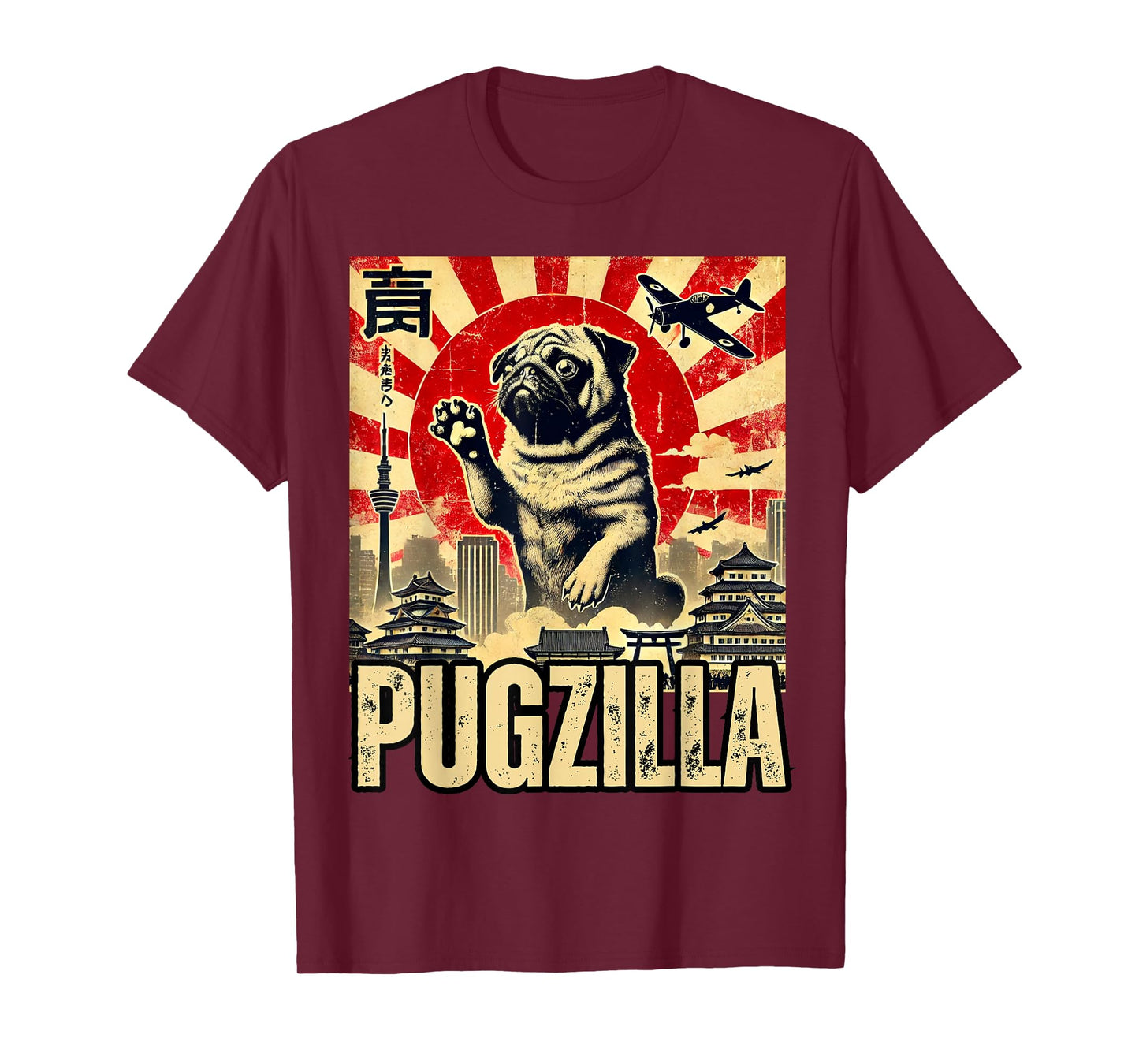 Funny Pugzilla Pug Japanese Art Funny Pug For Men Women T-Shirt