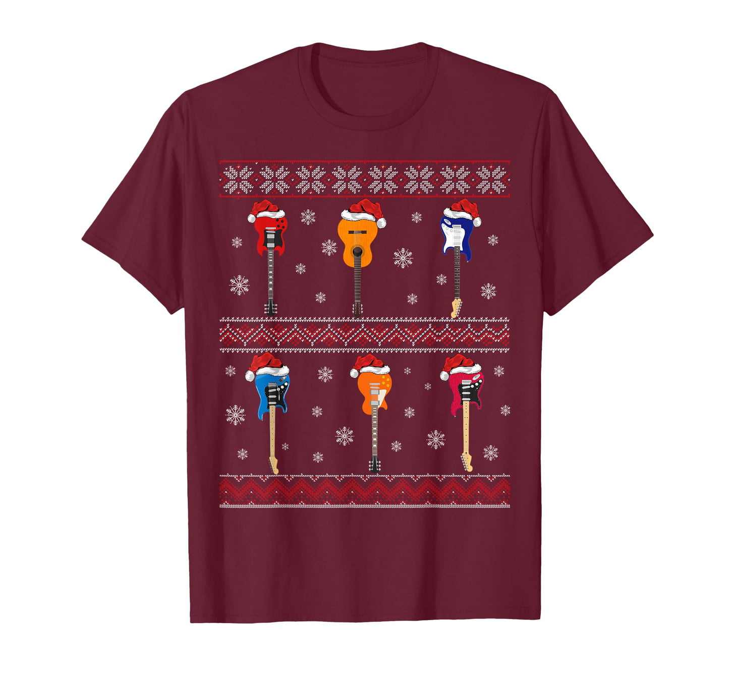 Guitarist Ugly Xmas Sweater Style Musical Guitar Christmas T-Shirt