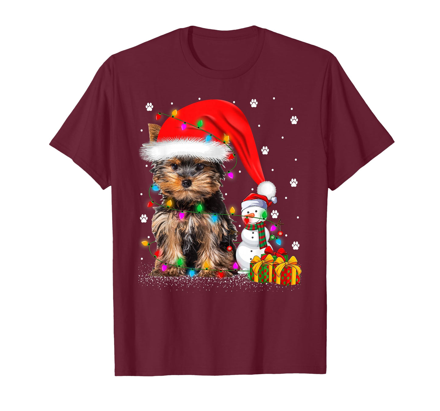 Yorkshire Terrier Dog Christmas Lights Santa Snowman Xmas T-Shirt