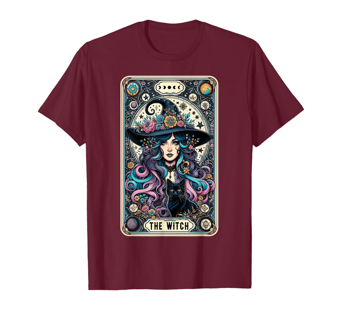 The Witch Cat Tarot Card Witch Vintage Gothic Halloween T-Shirt for Men Women Kids