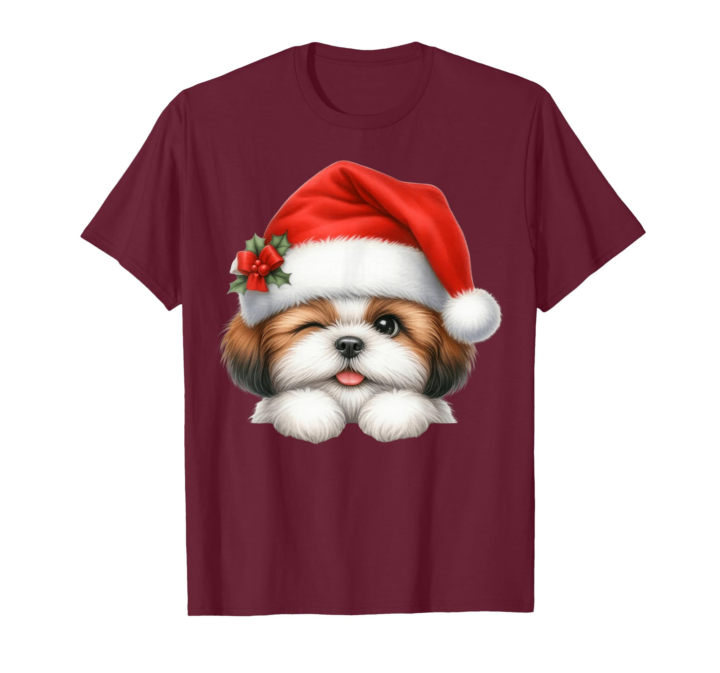 Shih Tzu Dog Christmas Santa Hat Dog Mom Dad T-Shirt