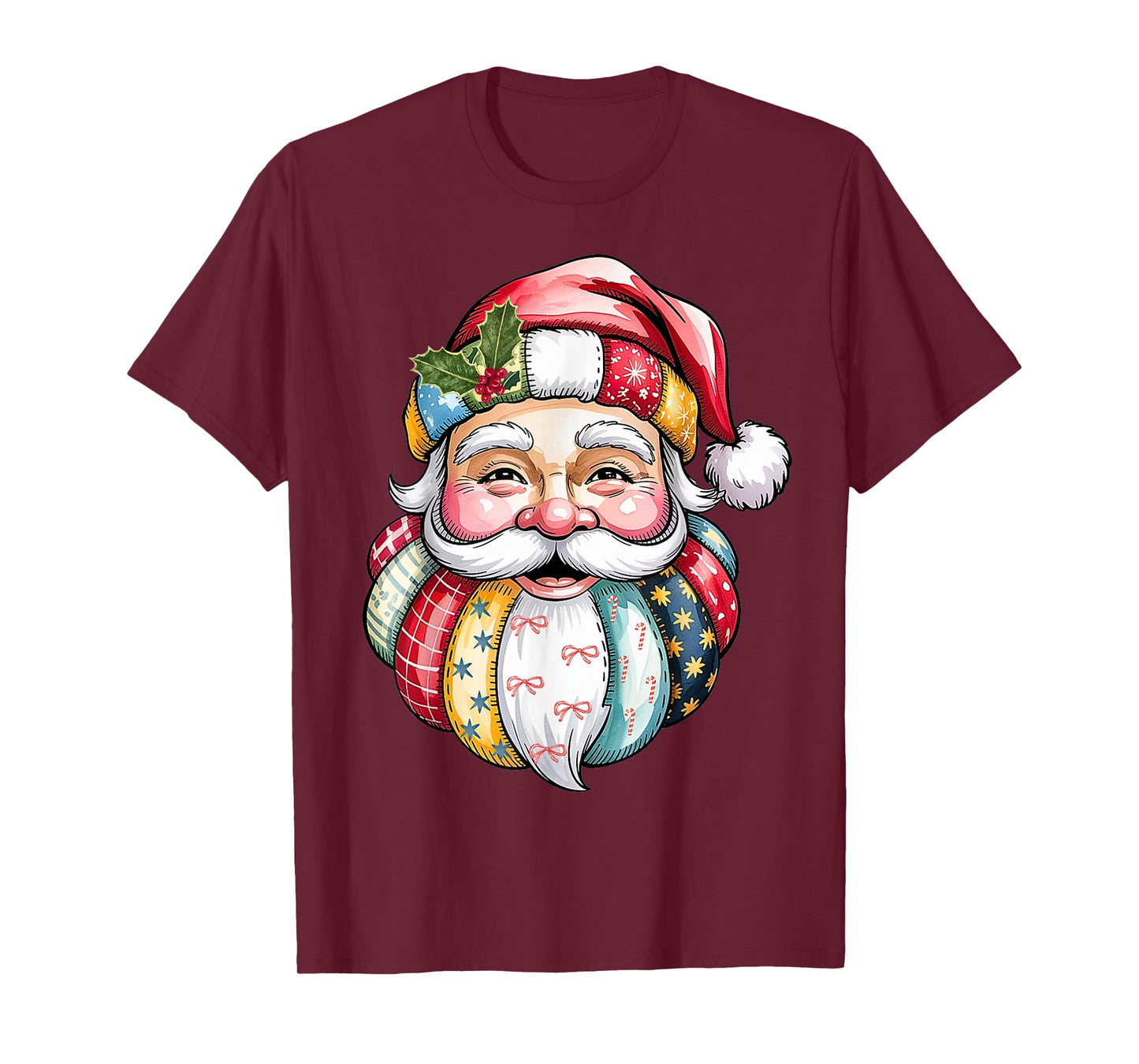 Funny Patchwork Santa Claus Face Christmas Humor Holiday T-Shirt