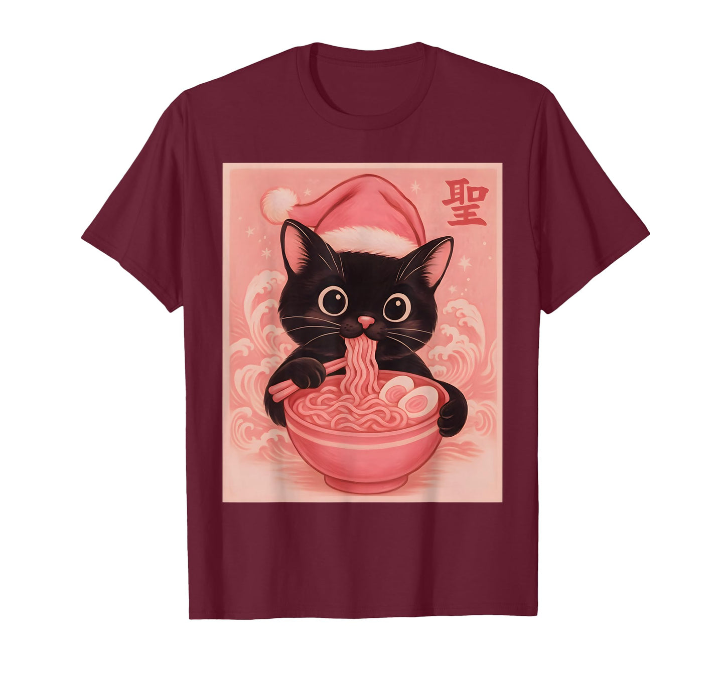 Christmas Cat Pink Santa Kawaii Anime Christmas Ramen Cat T-Shirt