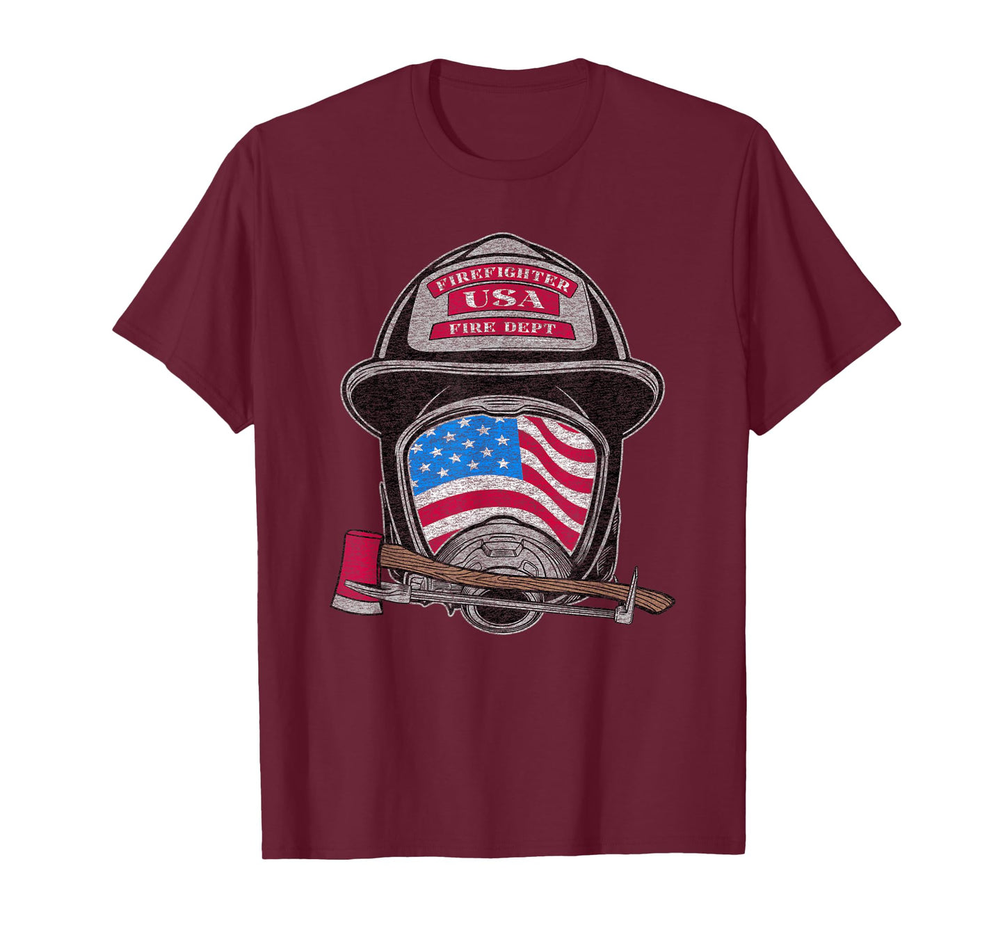Firefighter Fireman Helmet American Flag USA Vintage Graphic T-Shirt