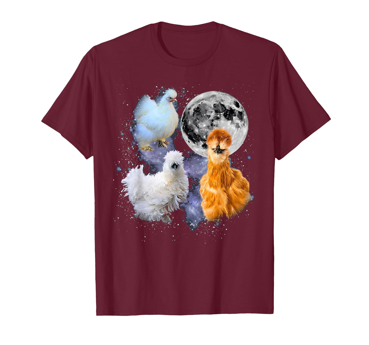 Vintage Three Silkie Chicken Howling at Moon Retro Farmhouse T-Shirt