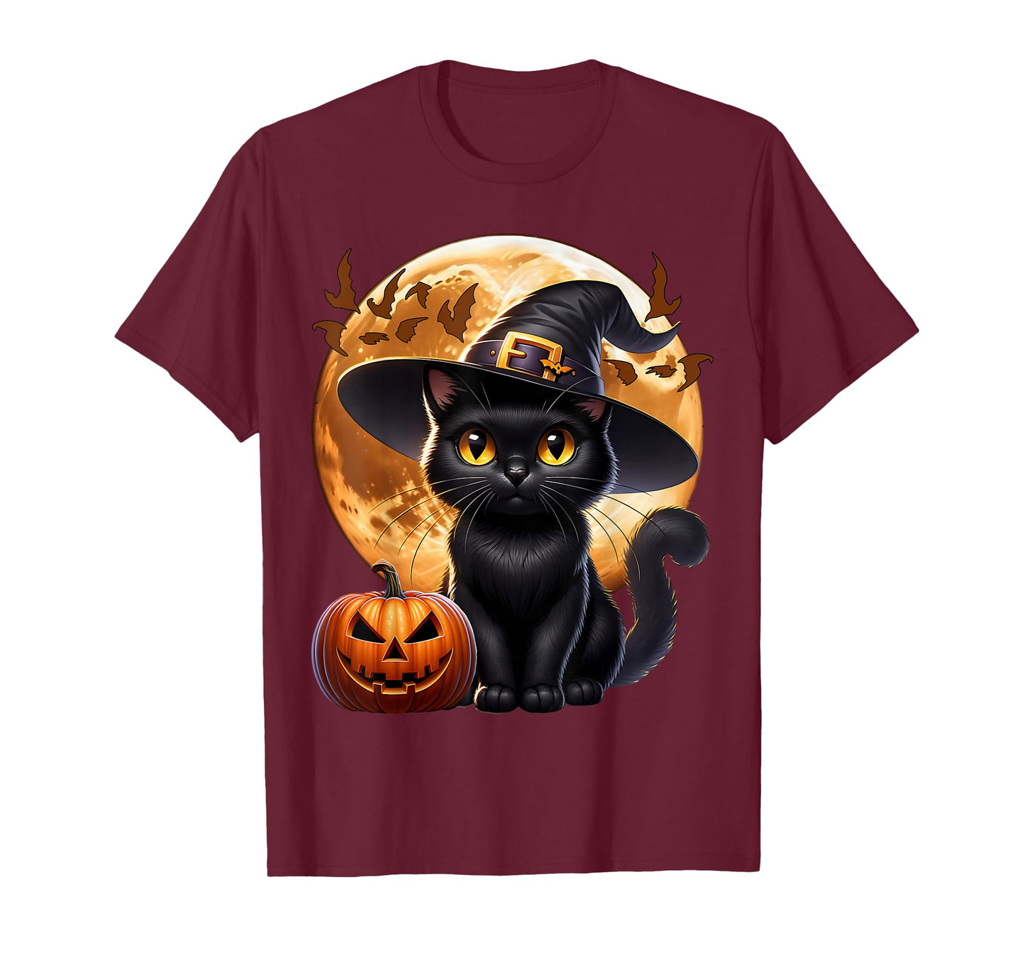 Black Cat Halloween Cat Witch Pumpkin Monn Cat T-Shirt
