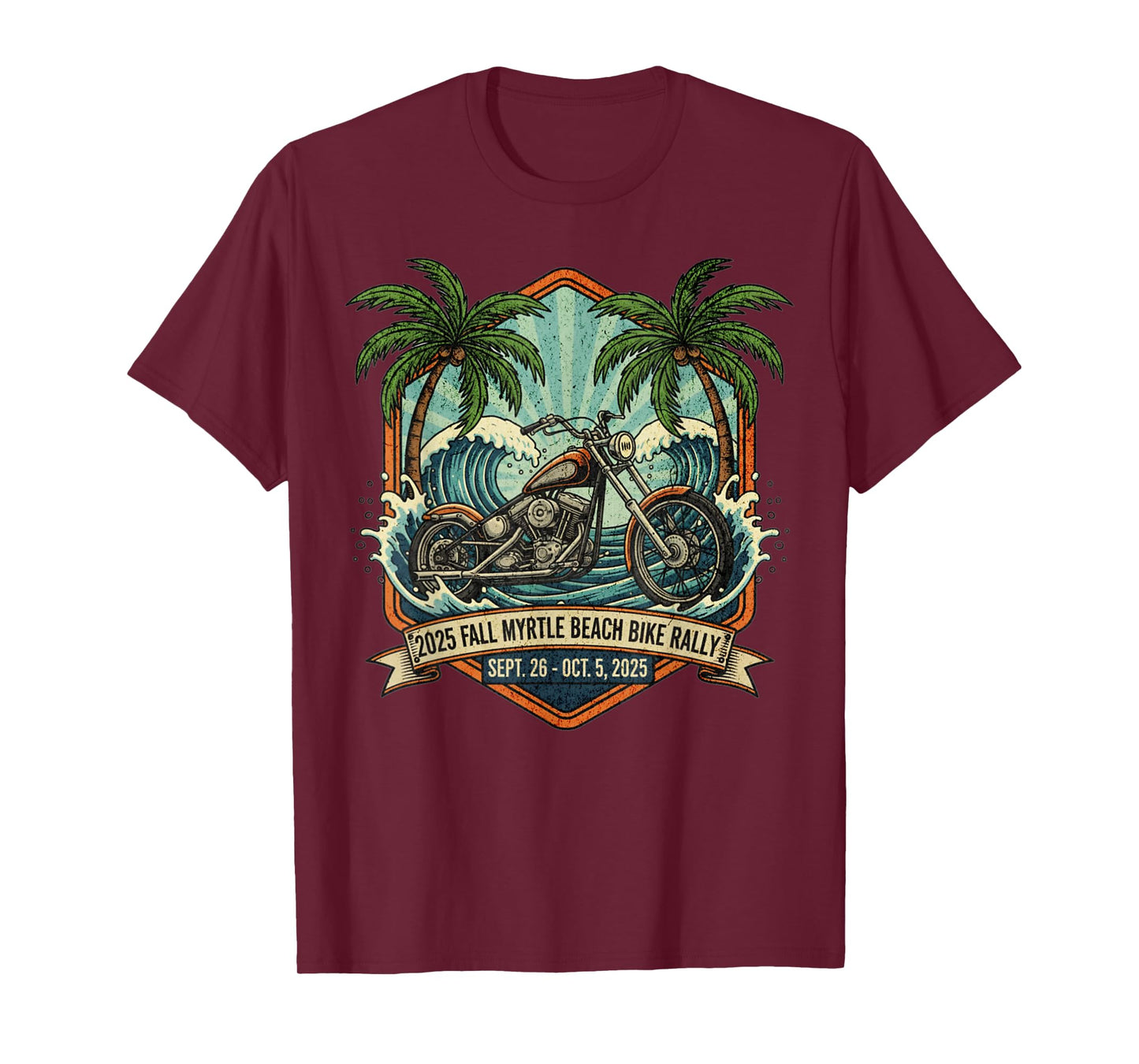 2025 Fall Myrtle Beach Bike Rally with Vintage Art ON Front T-Shirt