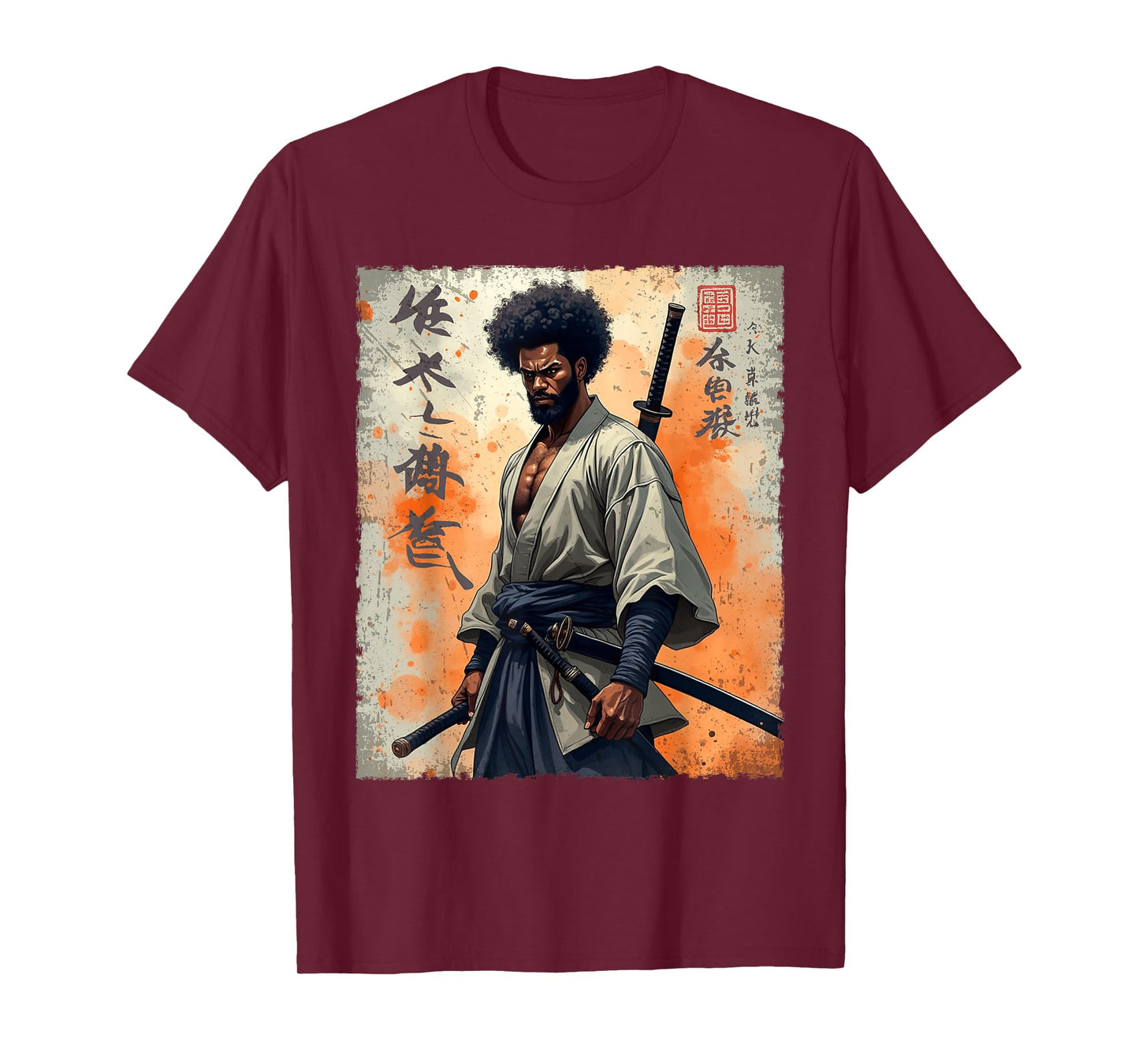 Vintage African Samurai Afro American Bushido Warrior Katana T-Shirt