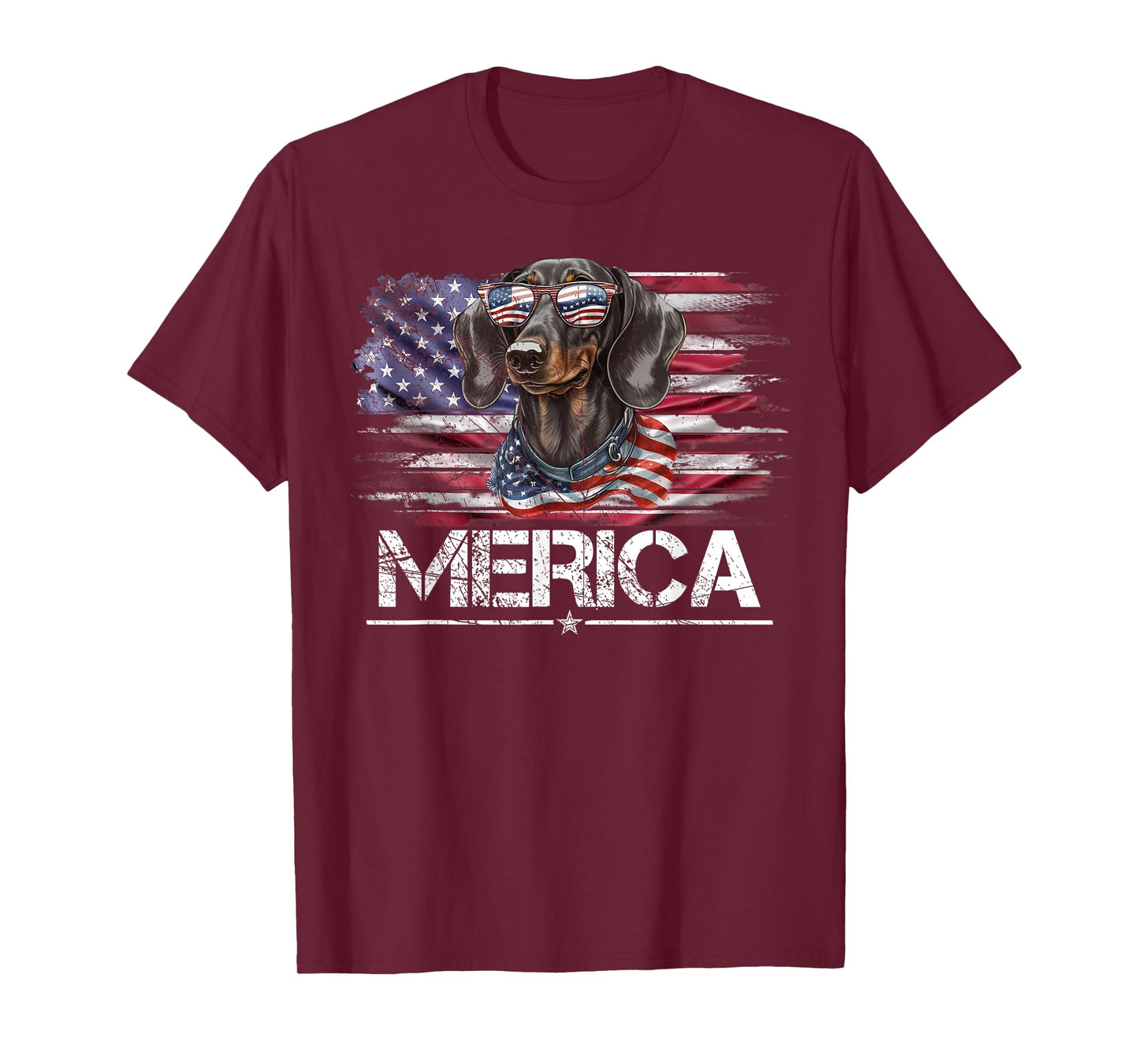 Vintage Dachshund Dog, Merica Weiner Dog USA Flag Funny Women Kids Men T-Shirt