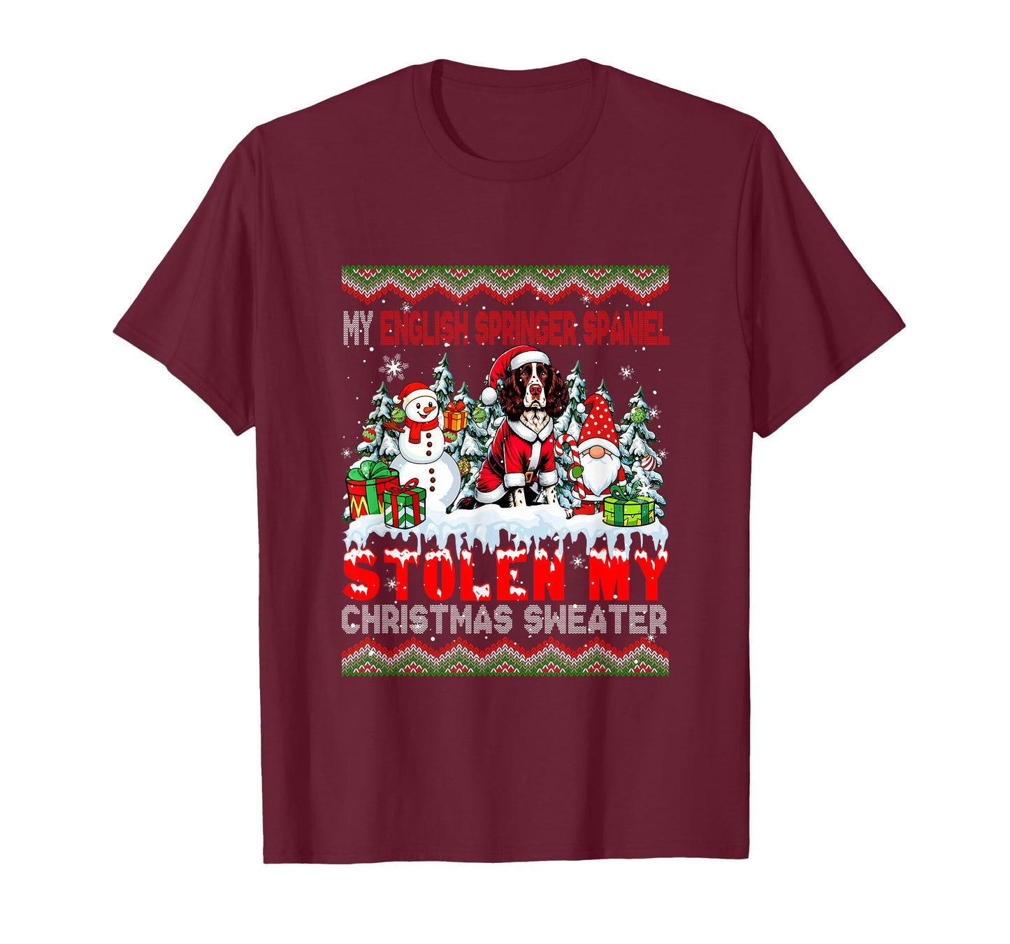 English Springer Spaniel Stolen Christmas Sweater Dog Gnome T-Shirt