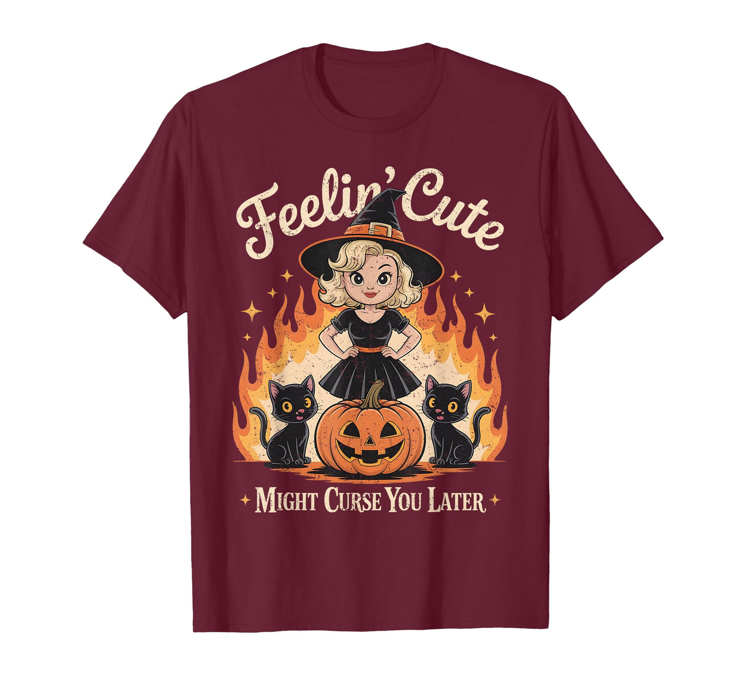 Feeling Cute Might Curse You Later, Cute Witchy & Black Cat T-Shirt