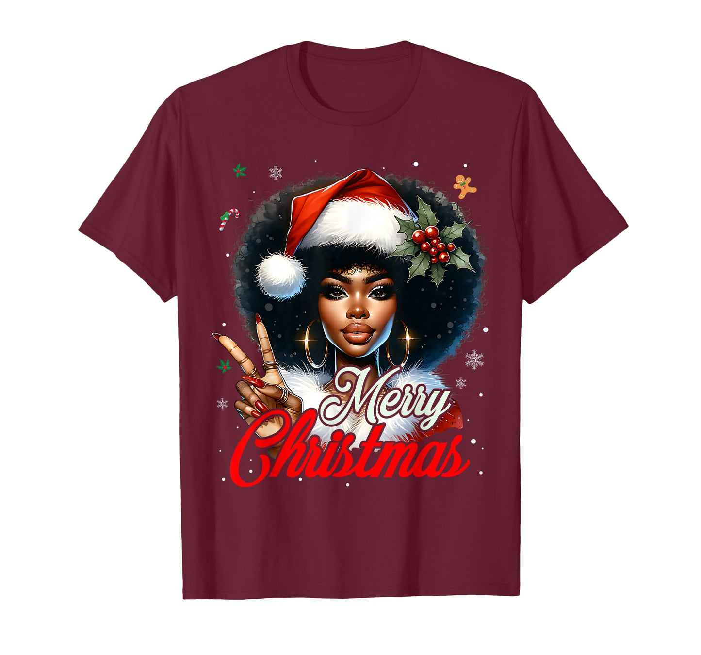 Black African American Christmas Girl Melanin Santa Xmas T-Shirt