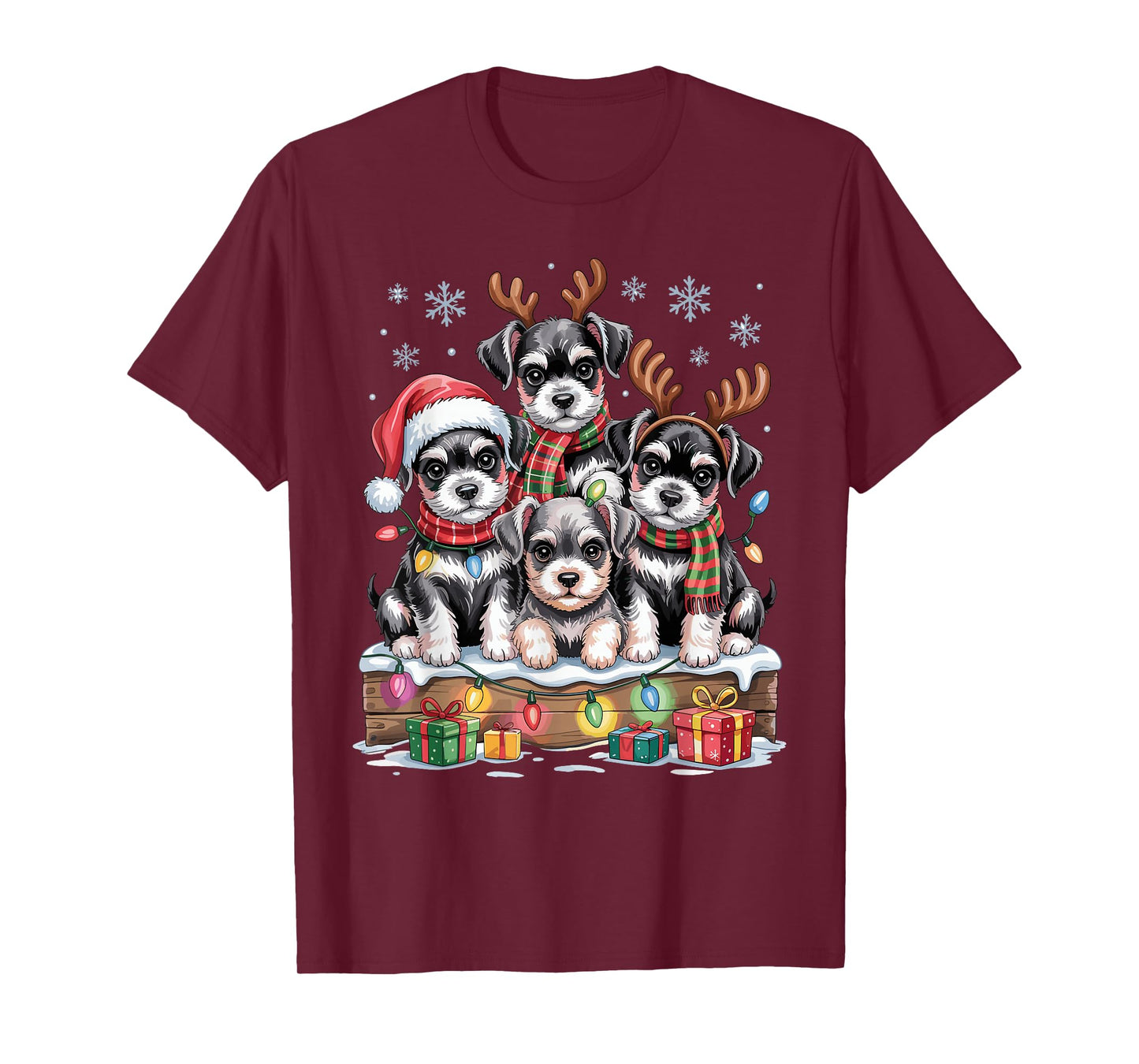 Miniature Schnauzer Christmas Puppies Dog Lovers Holiday T-Shirt