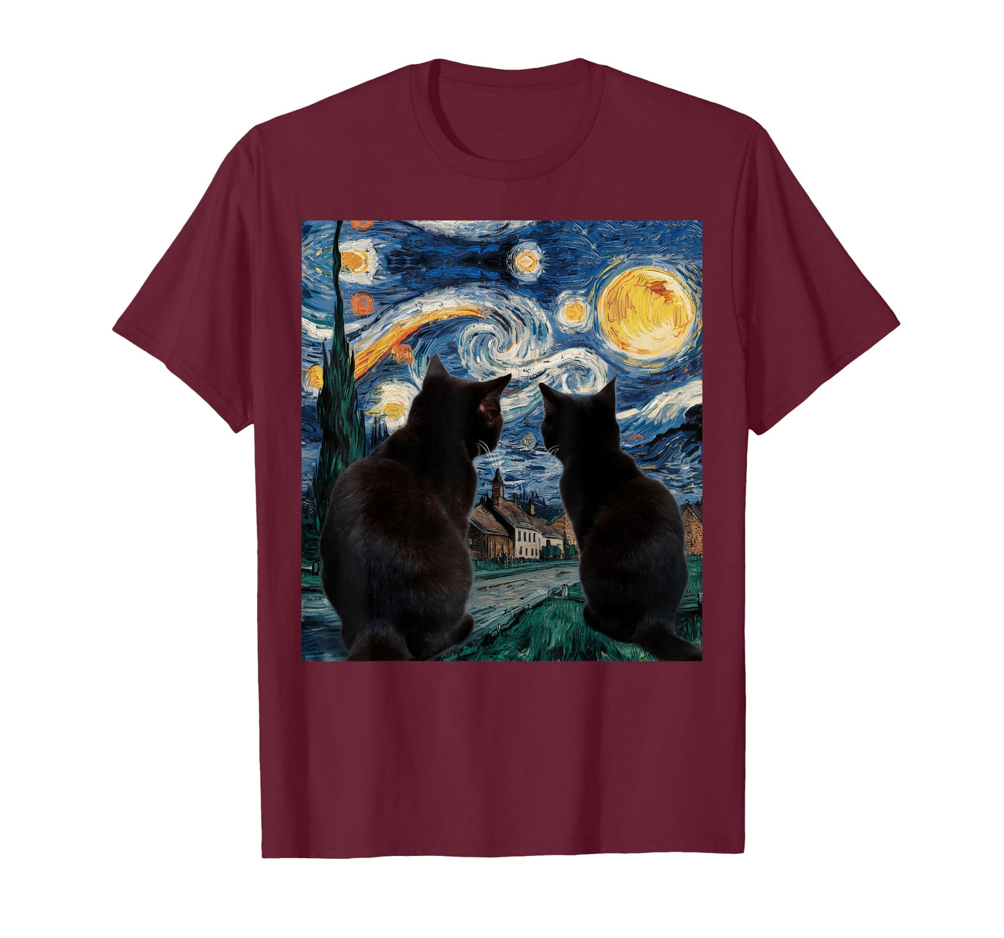Black Cats Starry Night Van Gogh Cat Lover Men Women Girls Kids T-Shirt