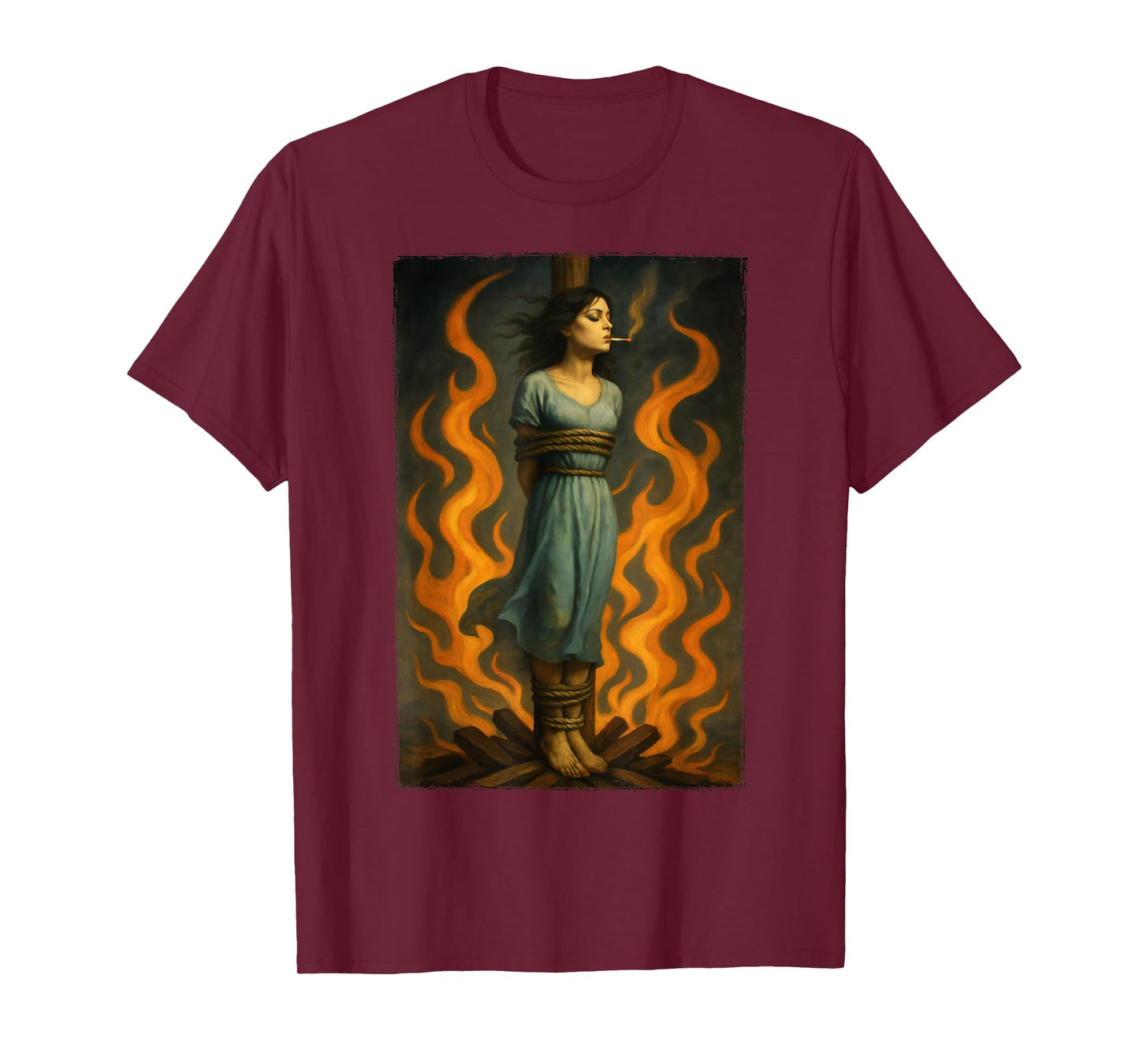 Witch Lighting Cigarette with Flames Occult Unholy Funny T-Shirt